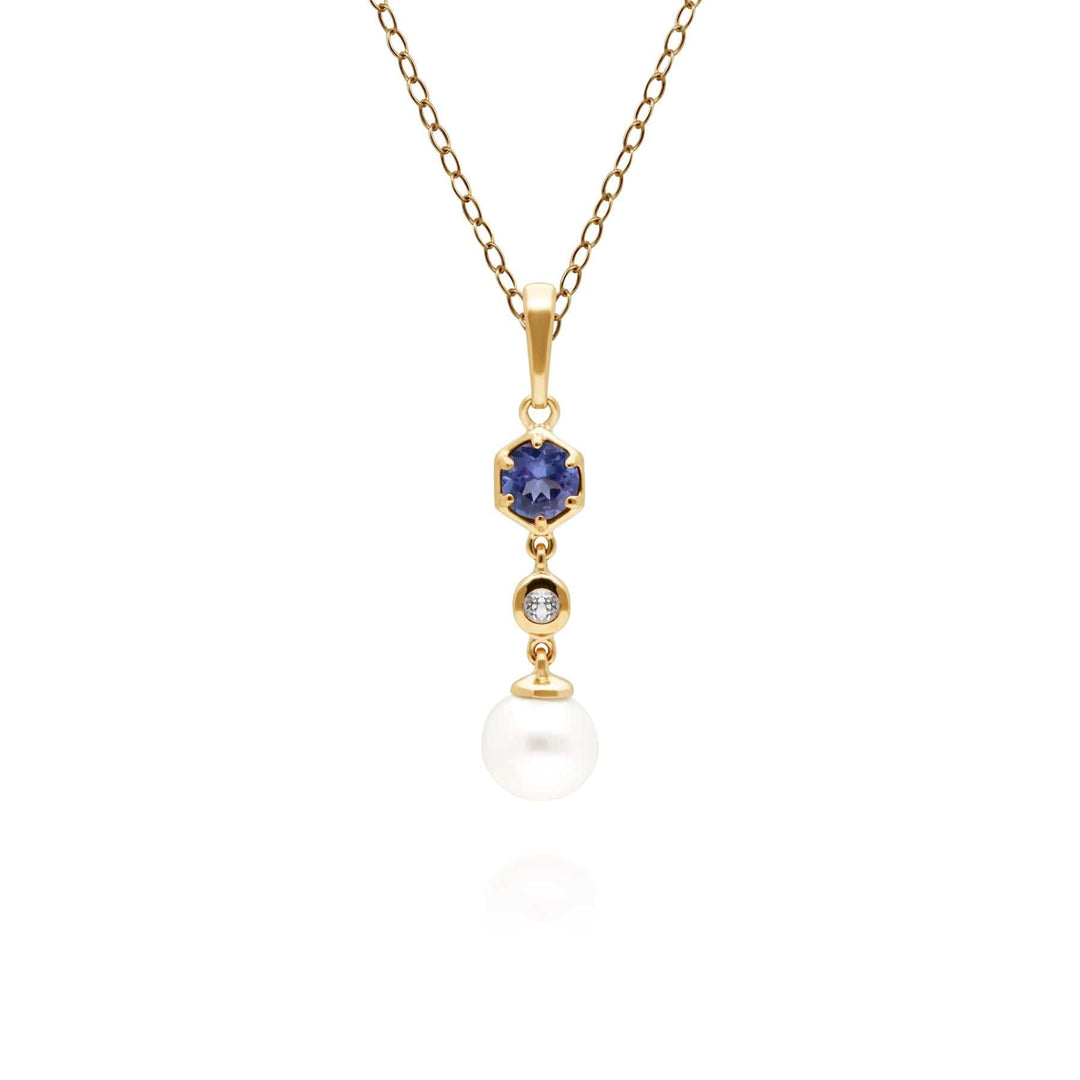 270P030108925 Modern Pearl, Tanzanite & Topaz Drop Pendant in Gold Plated Silver 1