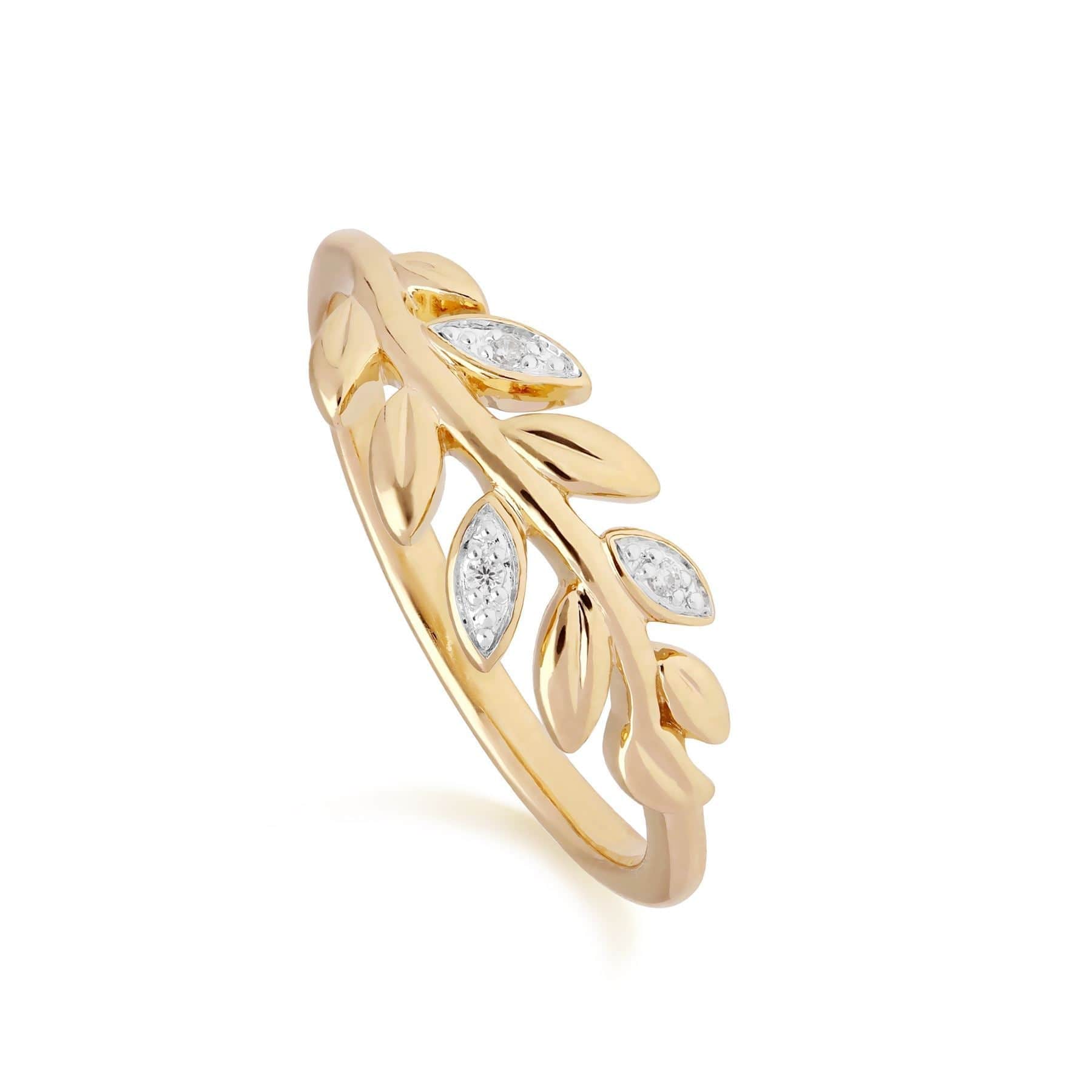 O Leaf Diamond Stud Earring & Ring Set in 9ct Yellow Gold - Gemondo