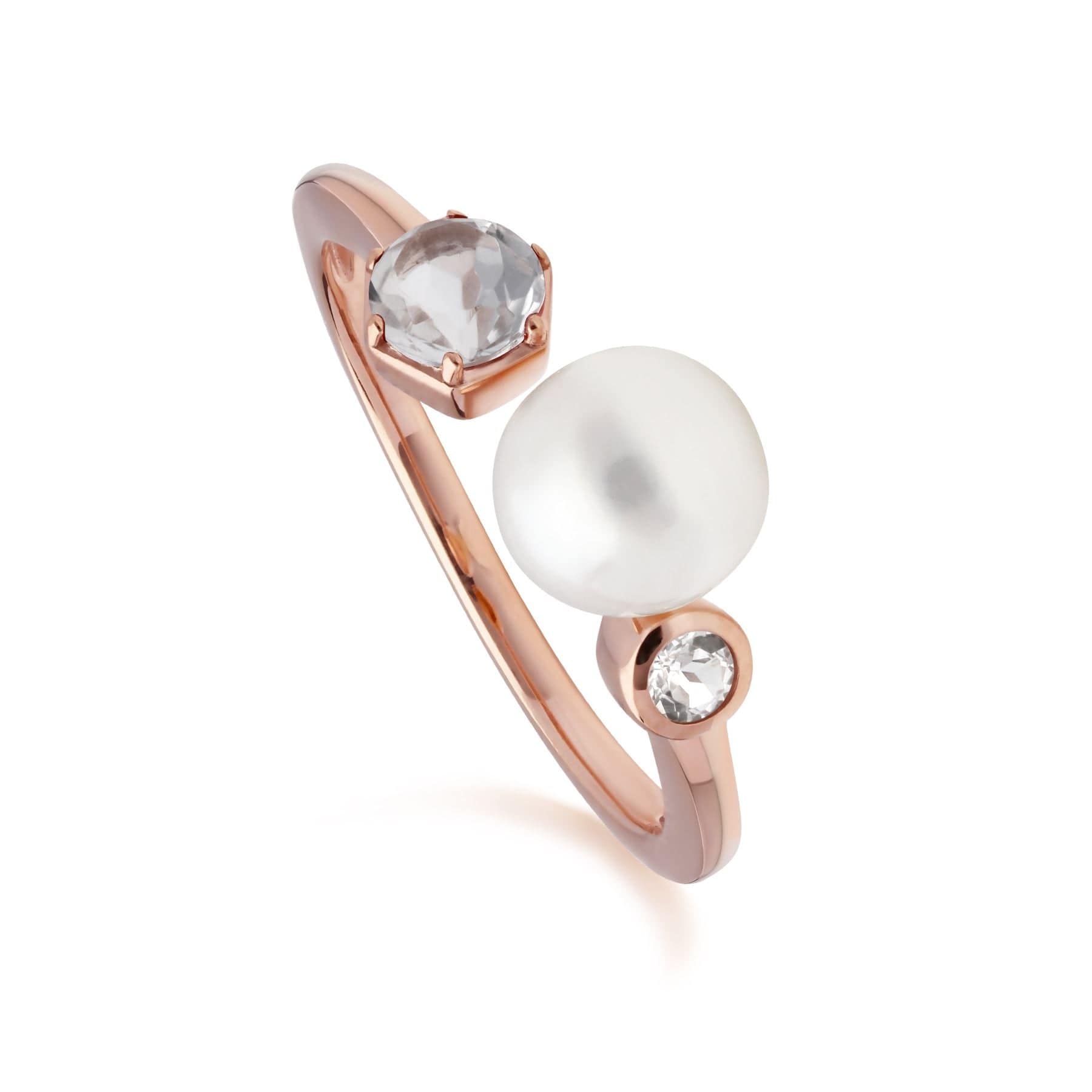 270R058809925 Modern Pearl & White Topaz Open Ring in Rose Gold Plated Silver 1