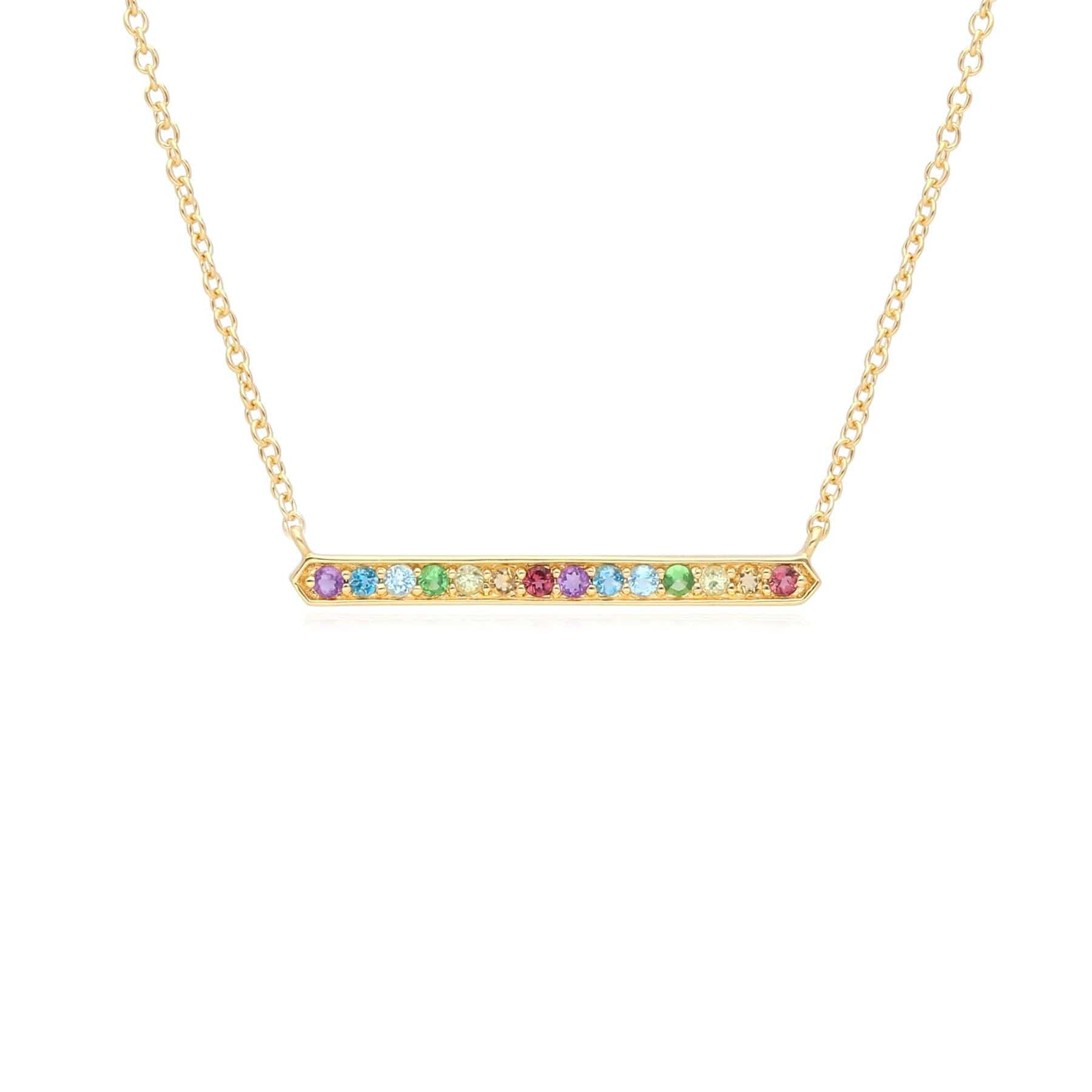 270N036501925 Rainbow Gemstone Bar Necklace in Gold Plated Sterling Silver 1