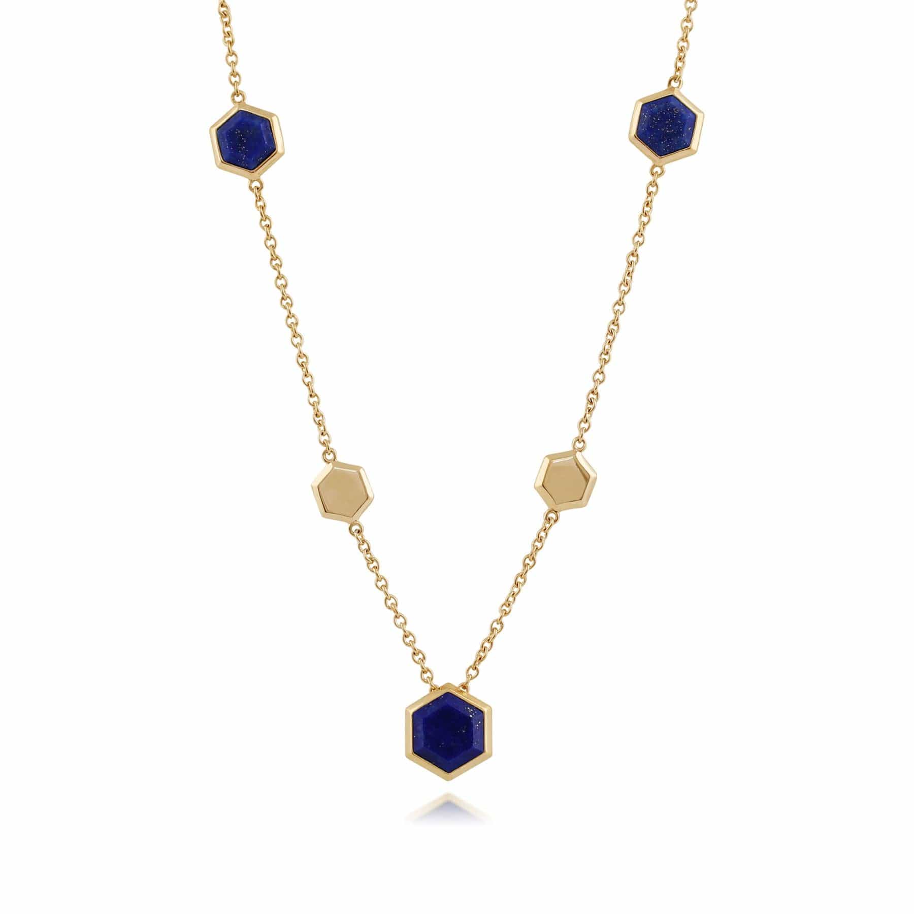 271N011602925 Geometric Hexagon Lapis Lazuli Necklace in Gold Plated Silver 1