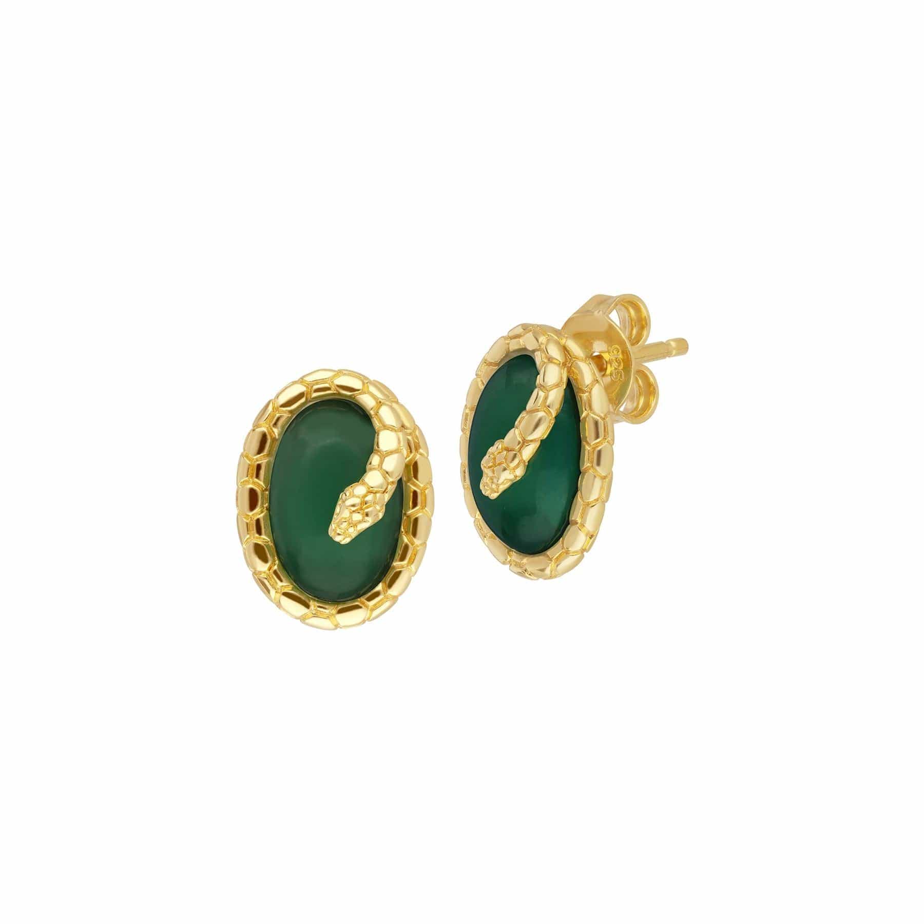 253E317601925 ECFEW™ Dyed Green Chalcedony Winding Snake Stud Earrings In Sterling Silver 1