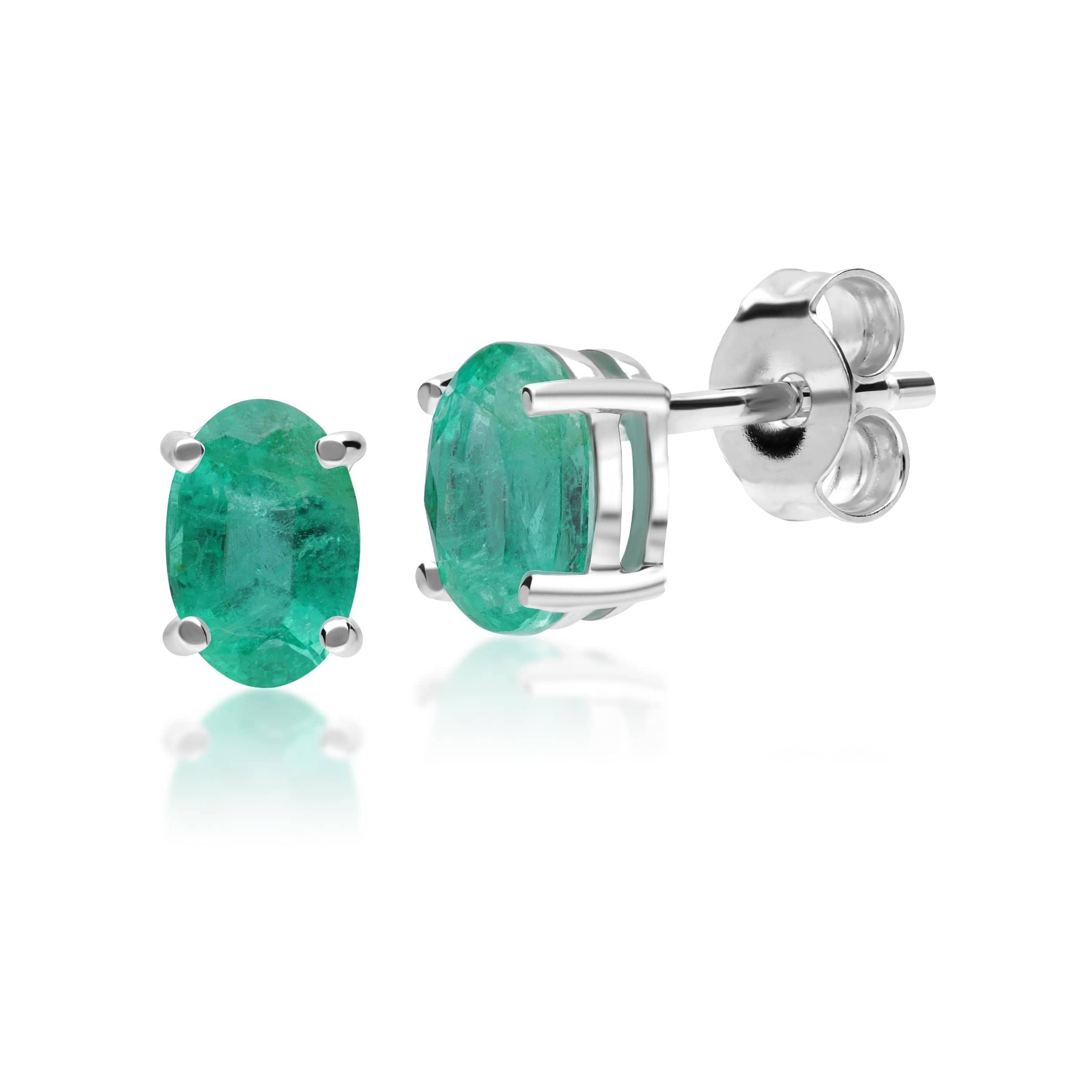 117E0017079 Classic Oval Emerald Stud Earrings in 9ct White Gold 1