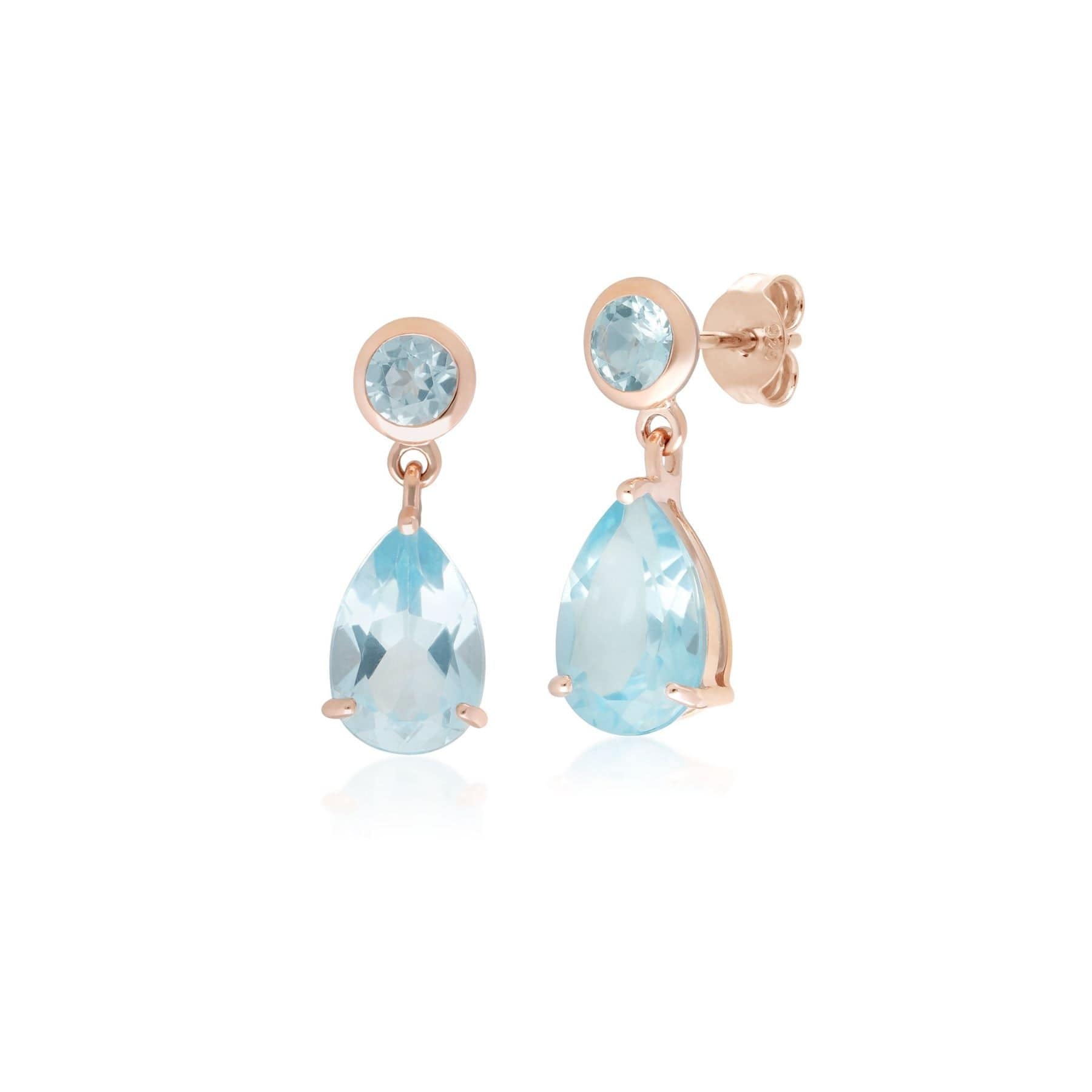 186E0172039 Classic Pear Blue Topaz Drop Earrings in 9ct Rose Gold 1
