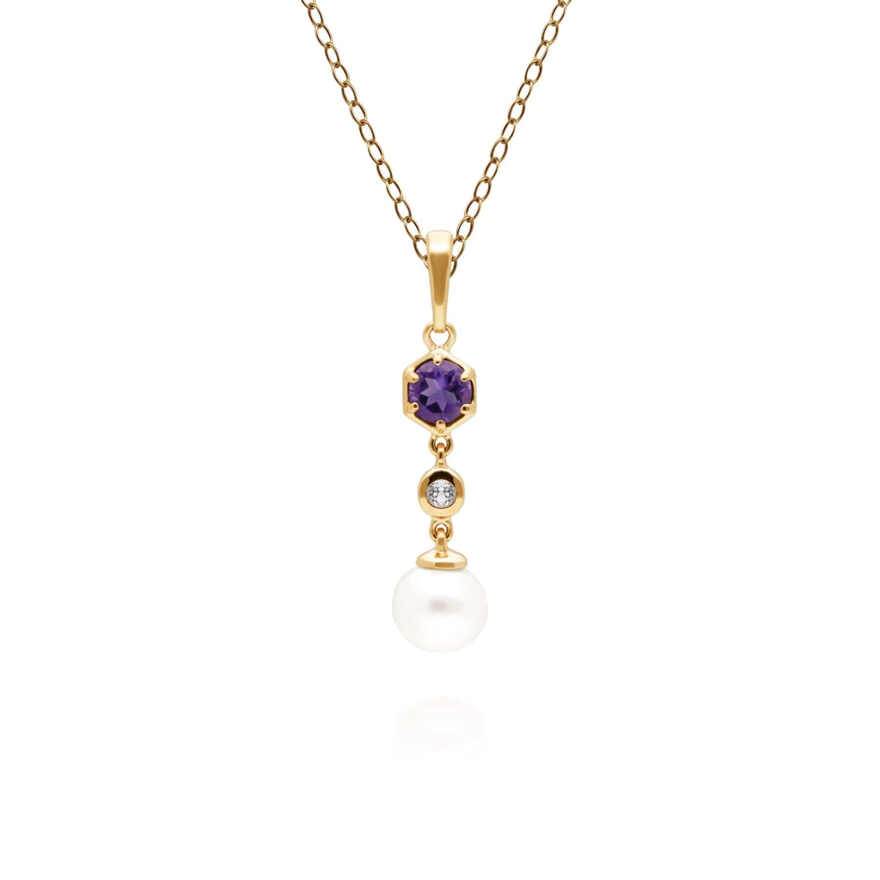 270P030104925 Modern Pearl, Amethyst & Topaz Drop Pendant in Gold Plated Silver 1