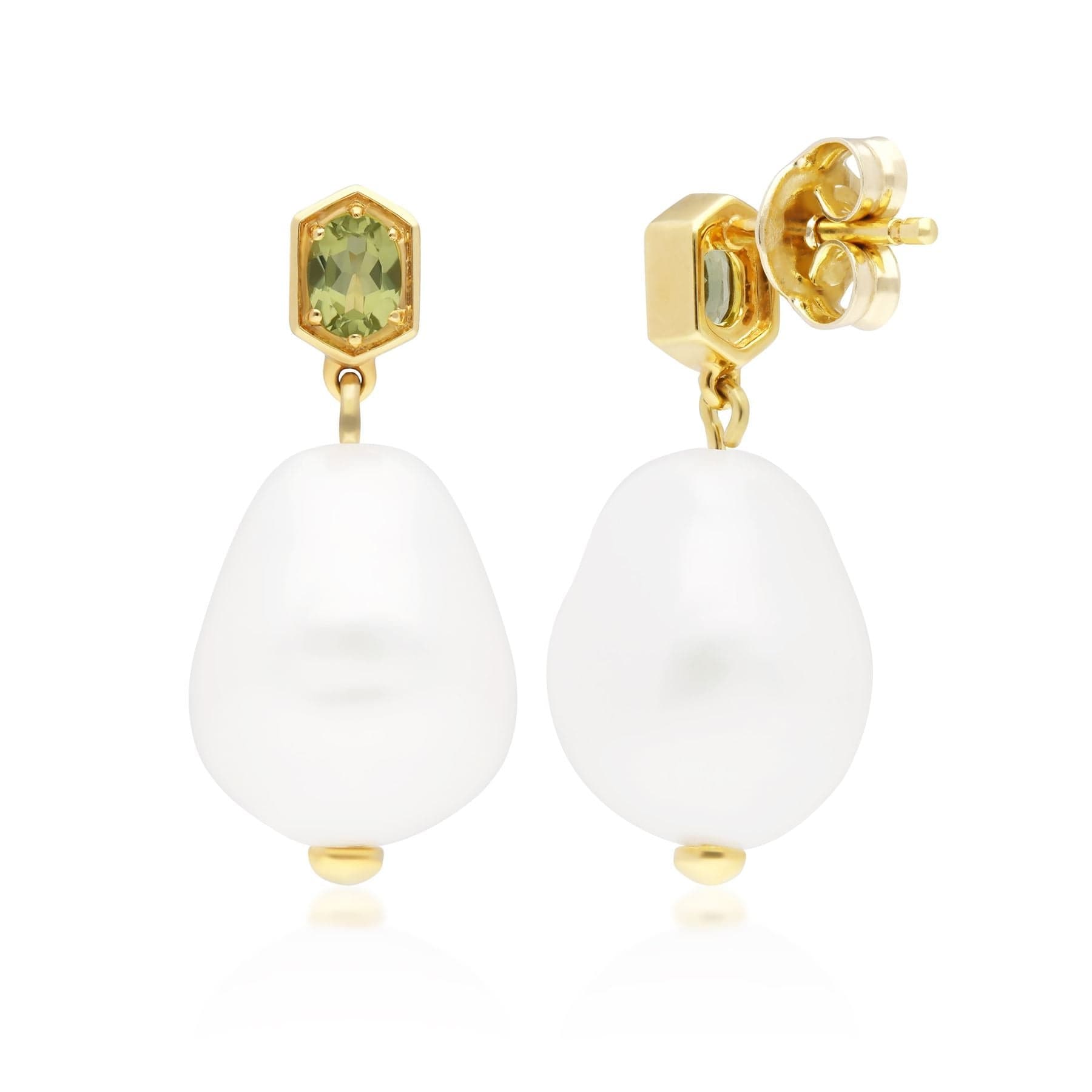 270E028201925 Modern Baroque Pearl & Peridot Drop Earrings in Gold Plated Silver 4
