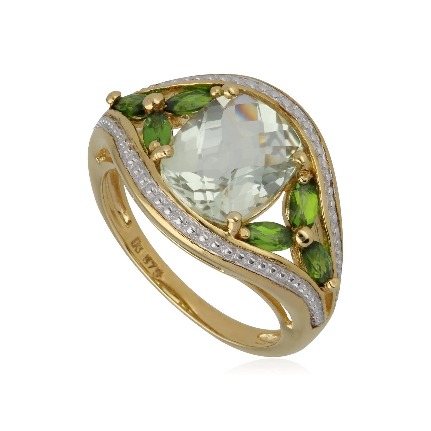 T0358R401917 Kosmos Green Quartz & Chrome Diopside Cocktail Ring in 9ct Yellow Gold 1