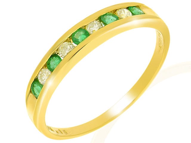 9ct Yellow Gold 0.22ct Natural Emerald & Diamond Half Eternity Ring Image 1