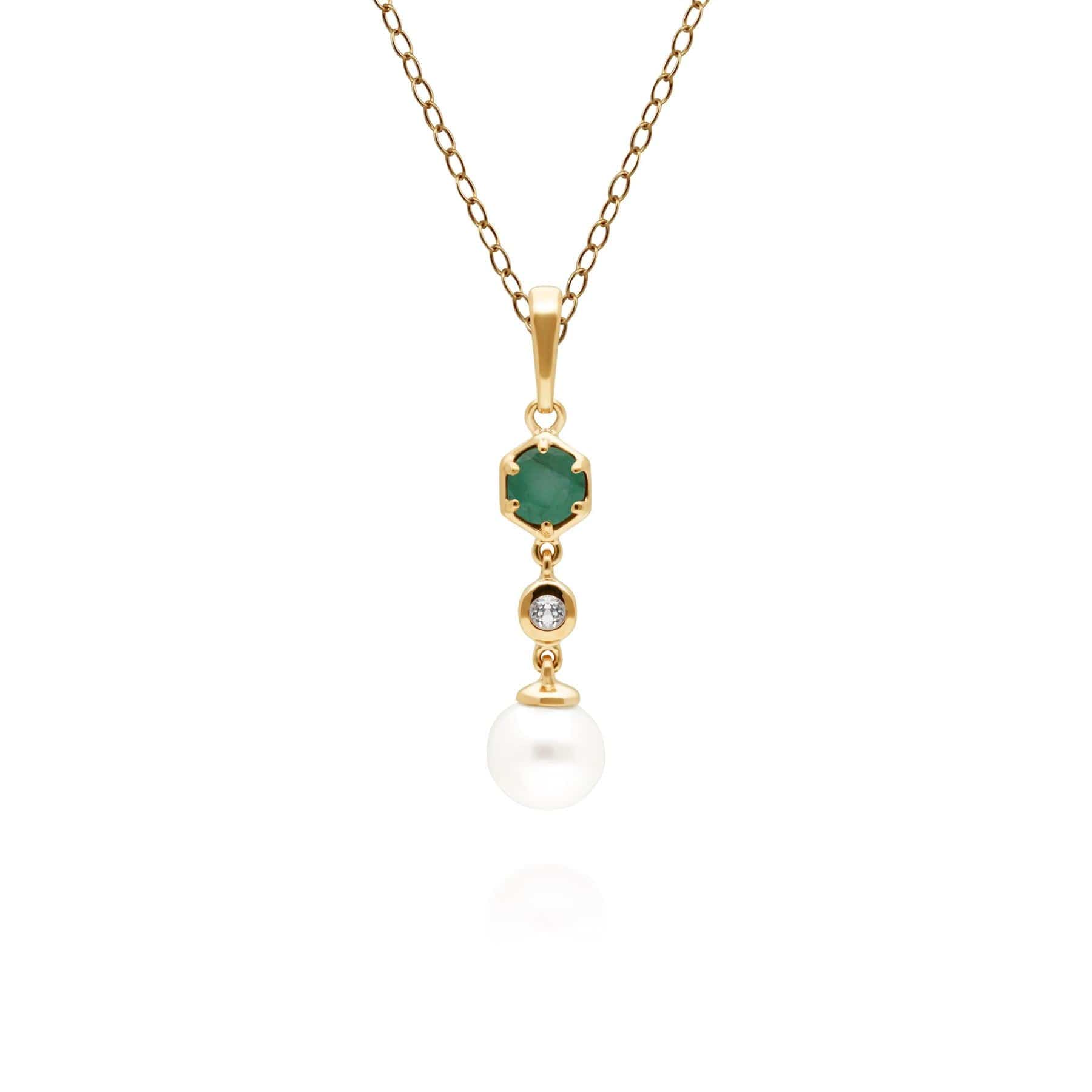 270P030103925 Modern Pearl, Emerald & Topaz Drop Pendant in Gold Plated Silver 1