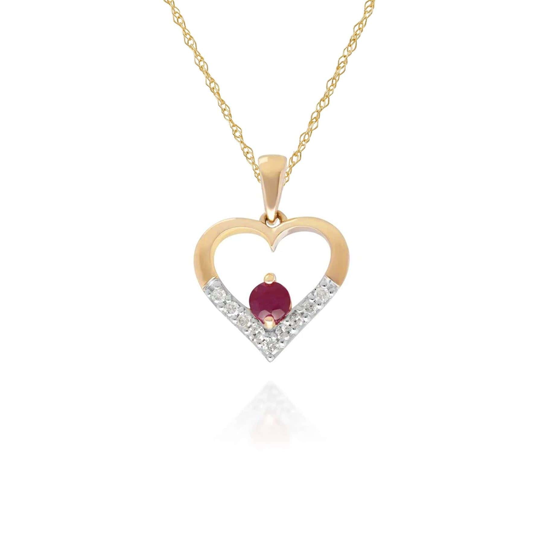 183P1269019 Classic Ruby & Diamond Heart Pendant in 9ct Yellow Gold 1