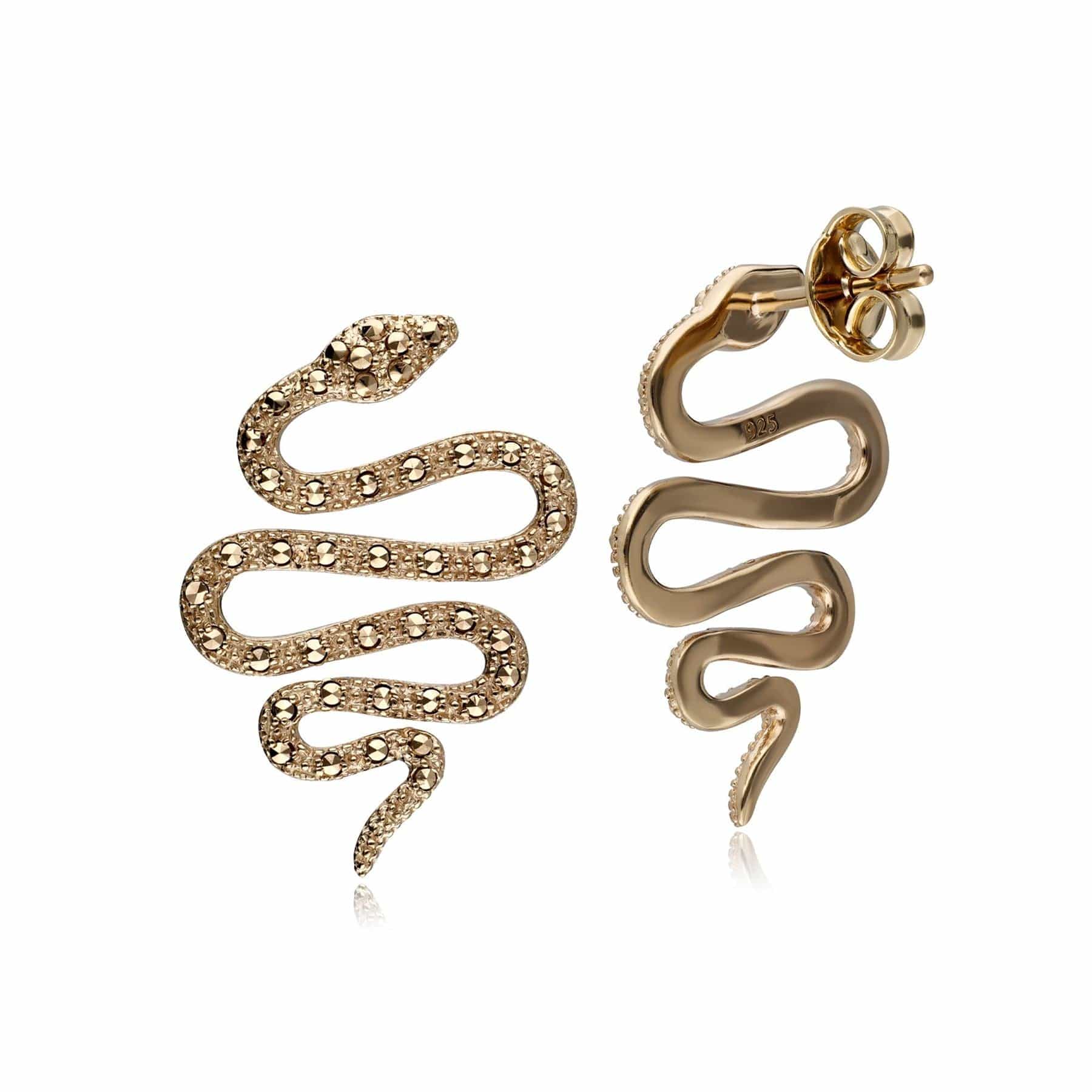 234E037301925 Art Nouveau Marcasite Snake Wrap Earrings in 18ct  Gold Plated Silver 4