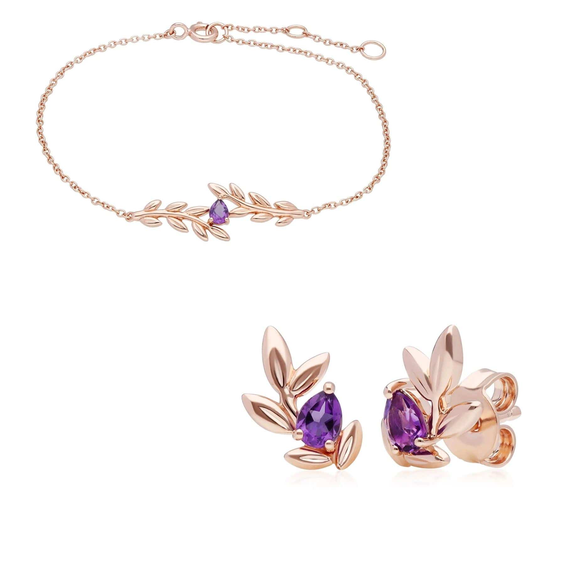 135L0306019-135E1642019 O Leaf Amethyst Bracelet & Earring Set in 9ct Rose Gold 1