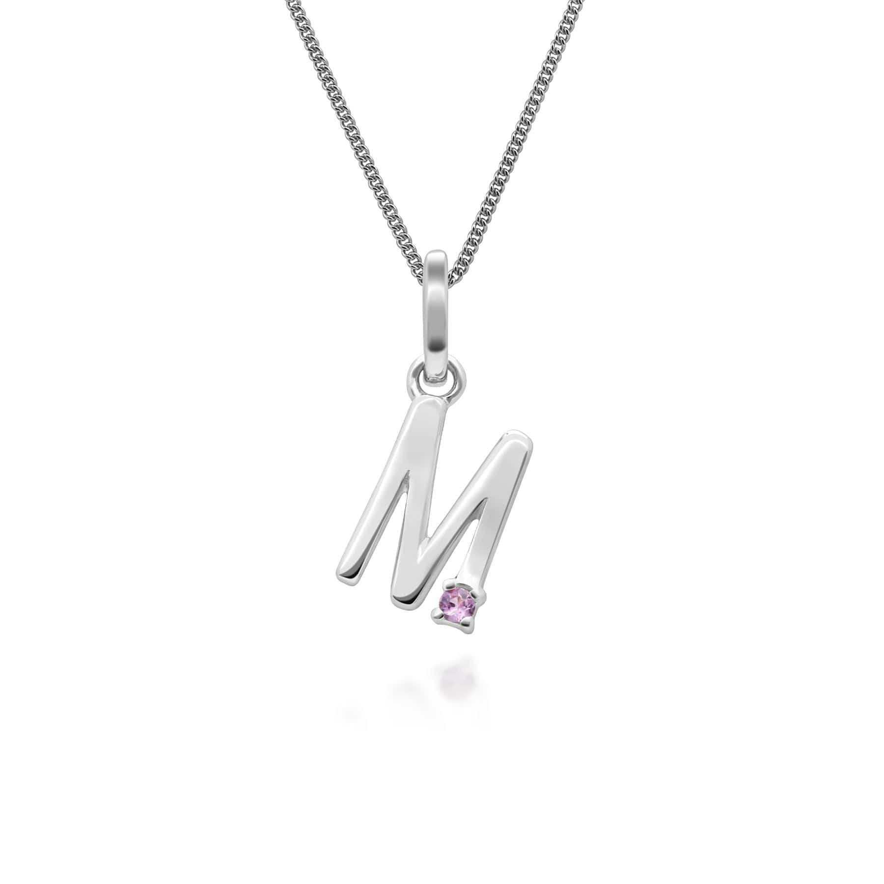 162P0250029 Initial Pink Sapphire Letter Charm Necklace in 9ct White Gold 12