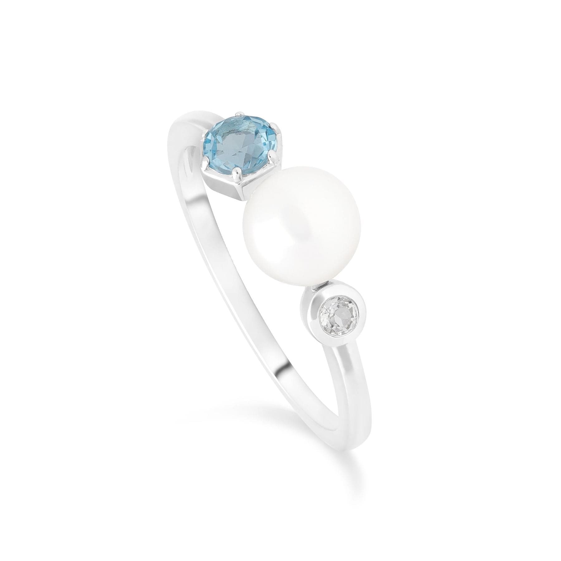 Modern Pearl & Topaz Ring & Drop Earring Set in Silver - Gemondo