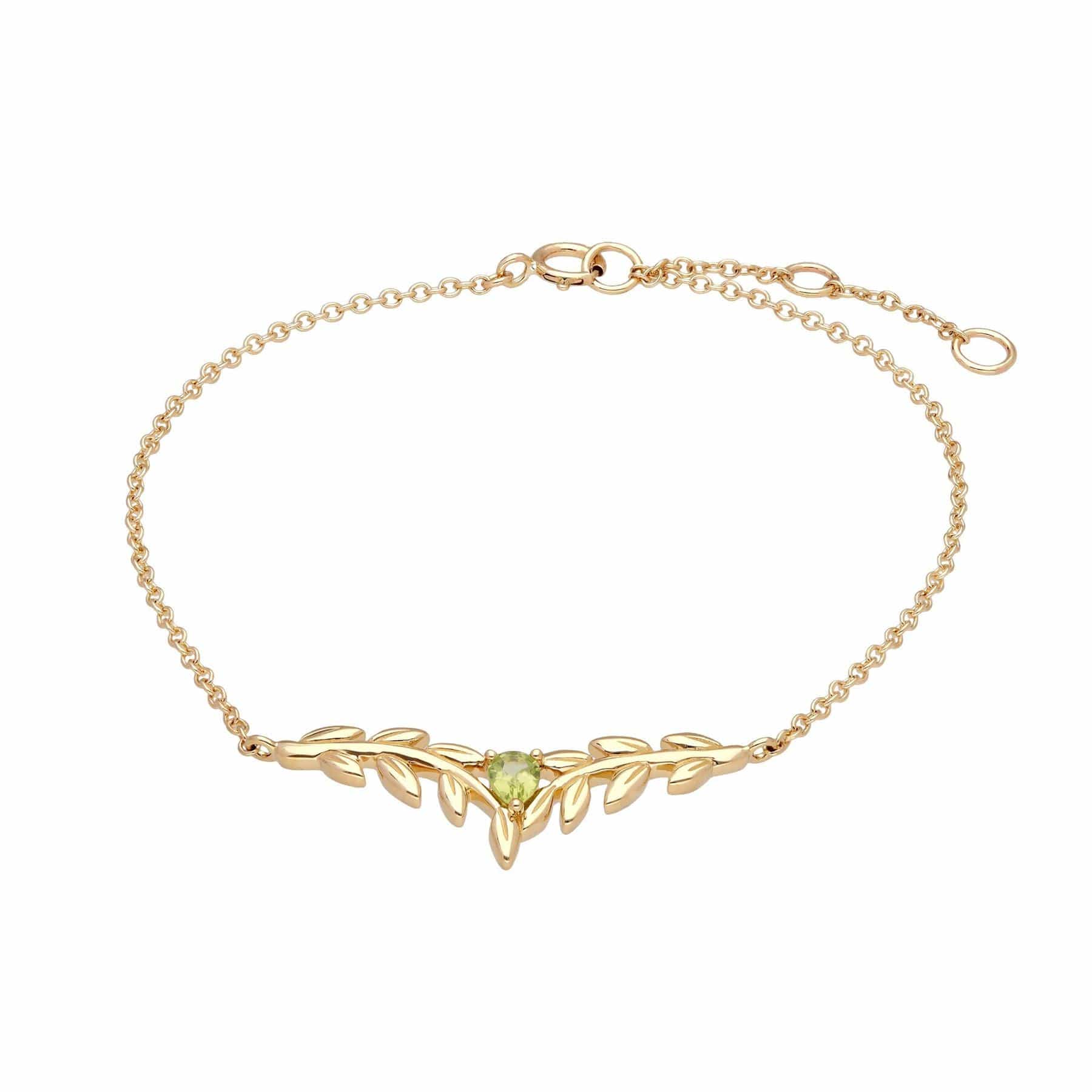 O Leaf Peridot Bracelet & Stud Earring Set in 9ct Yellow Gold - Gemondo