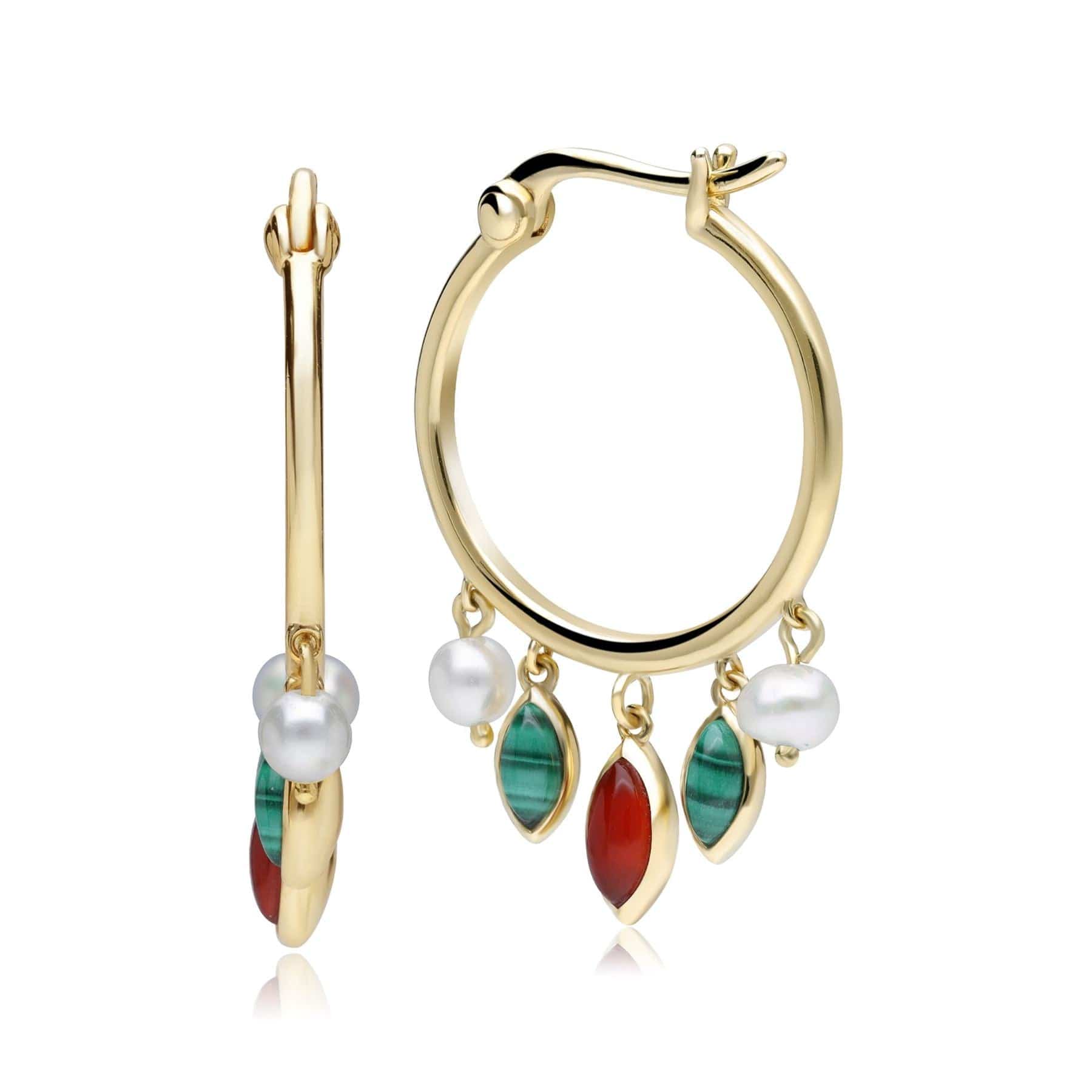 253E337301925 ECFEW™ Creator Malachite, Dyed Carnelian & Pearl Hoop Earrings In Sterling Silver 3