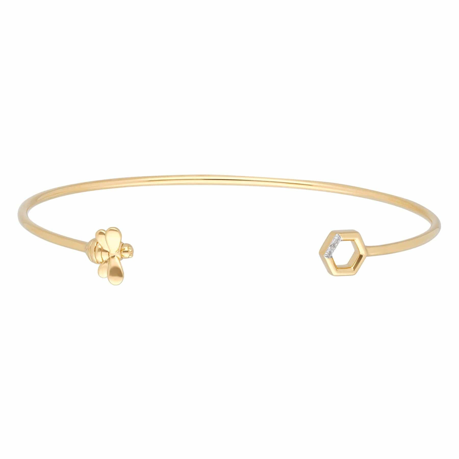 191B0048019 Honeycomb Inspired Diamond Hexagon Bee Bangle in 9ct Yellow Gold 1