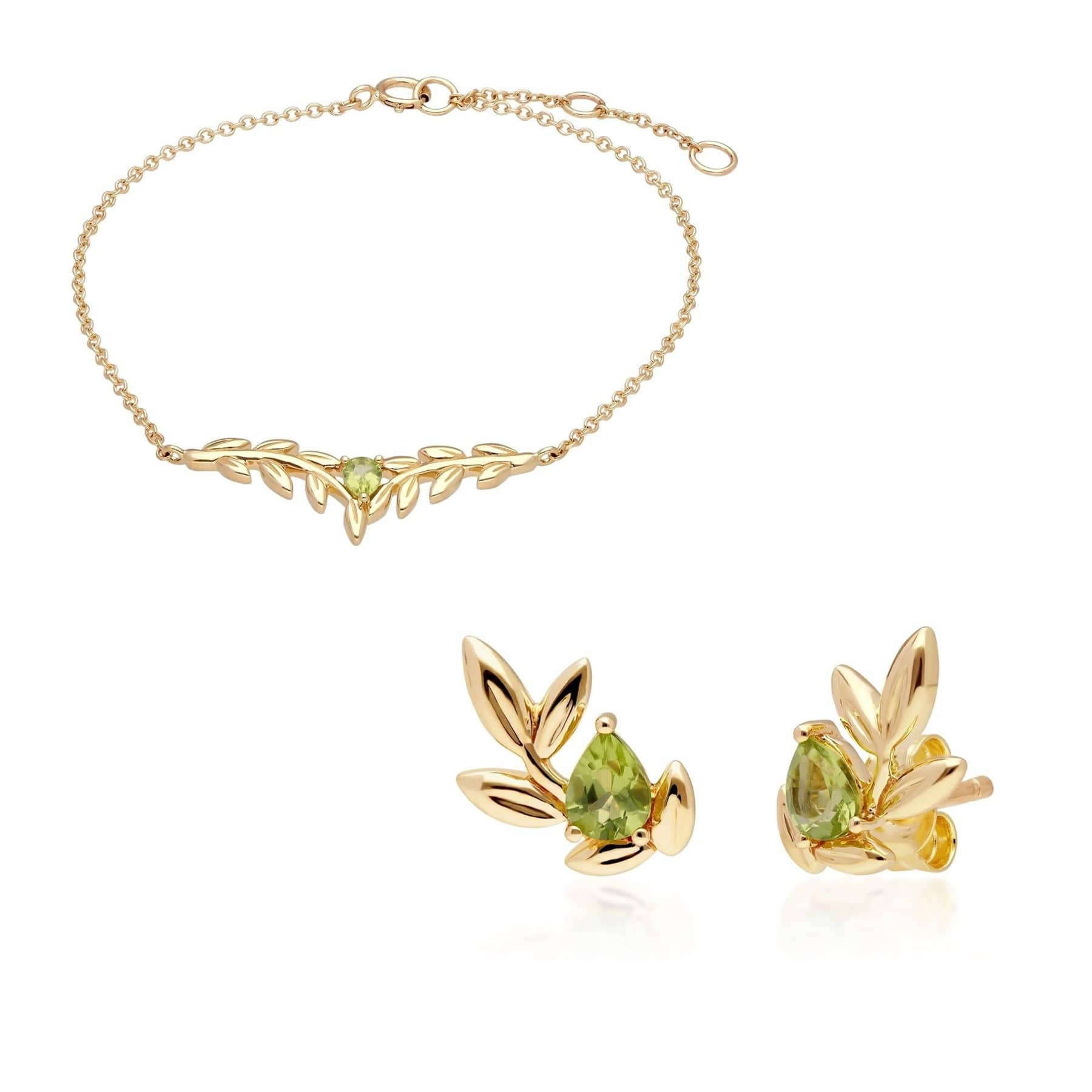 135L0309019-135E1674019 O Leaf Peridot Bracelet & Stud Earring Set in 9ct Yellow Gold 1