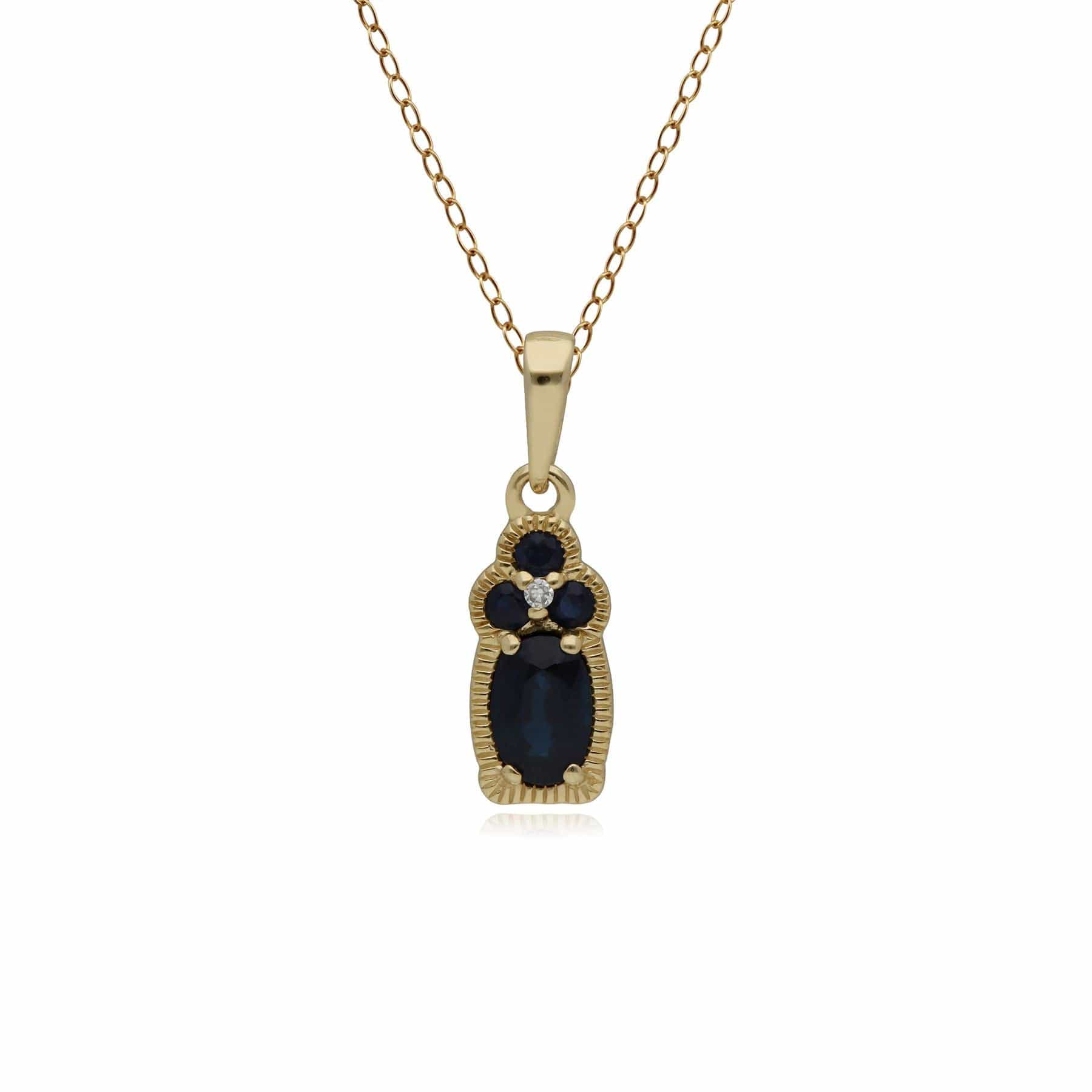 135P1805019 Classic Sapphire & Diamond Pendant in 9ct Yellow Gold 1