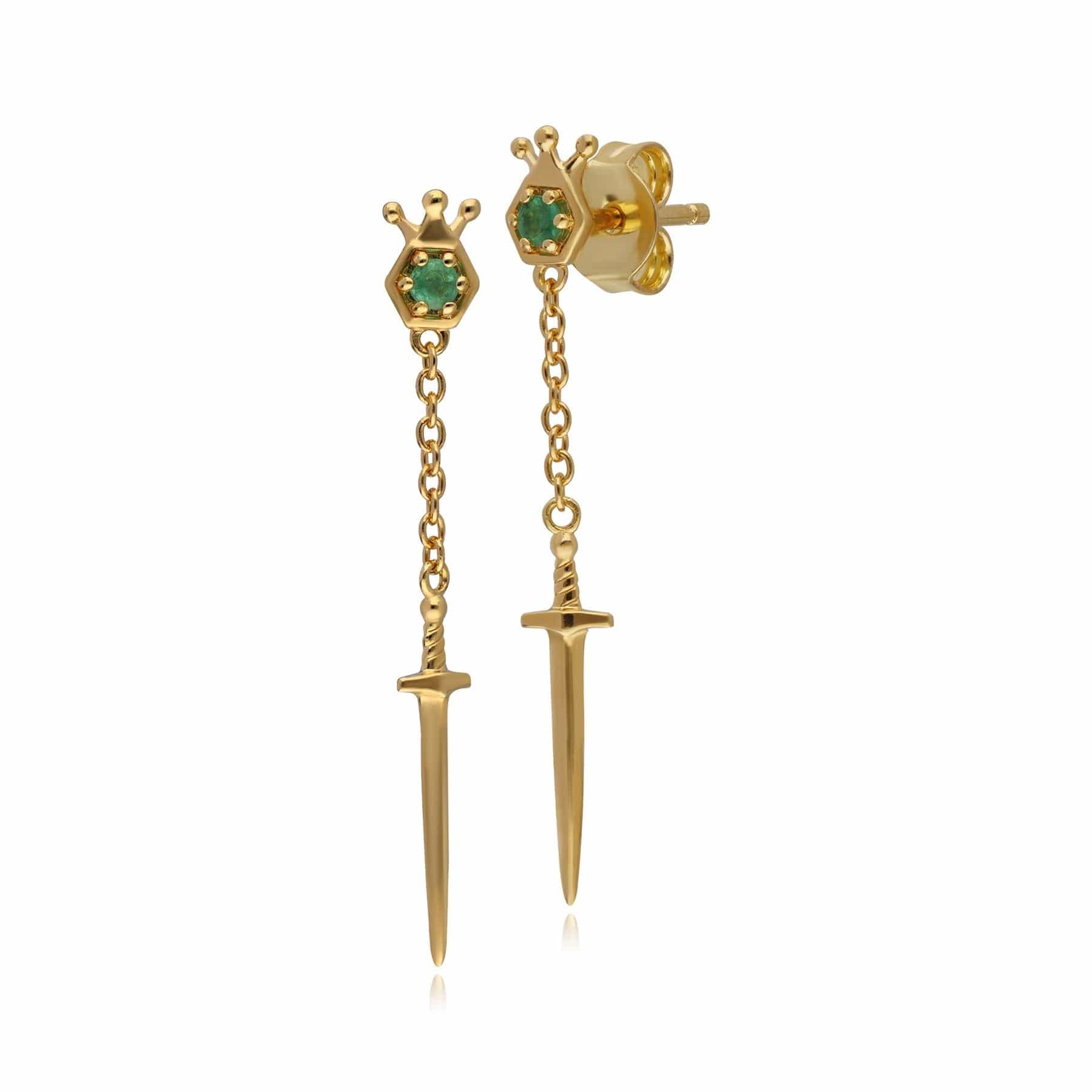 132E2676019 ECFEW™ Emerald Sword Chain Drop Earrings In 9ct Yellow Gold 1