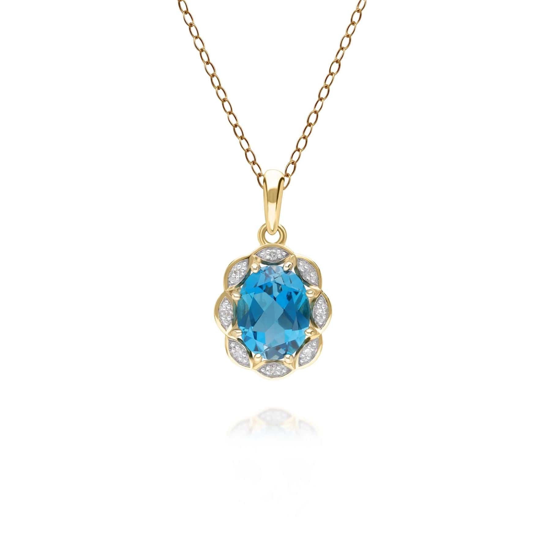 135P2095019 Classic London Blue Topaz & Diamond Luxe Pendant in 9ct Yellow Gold 1