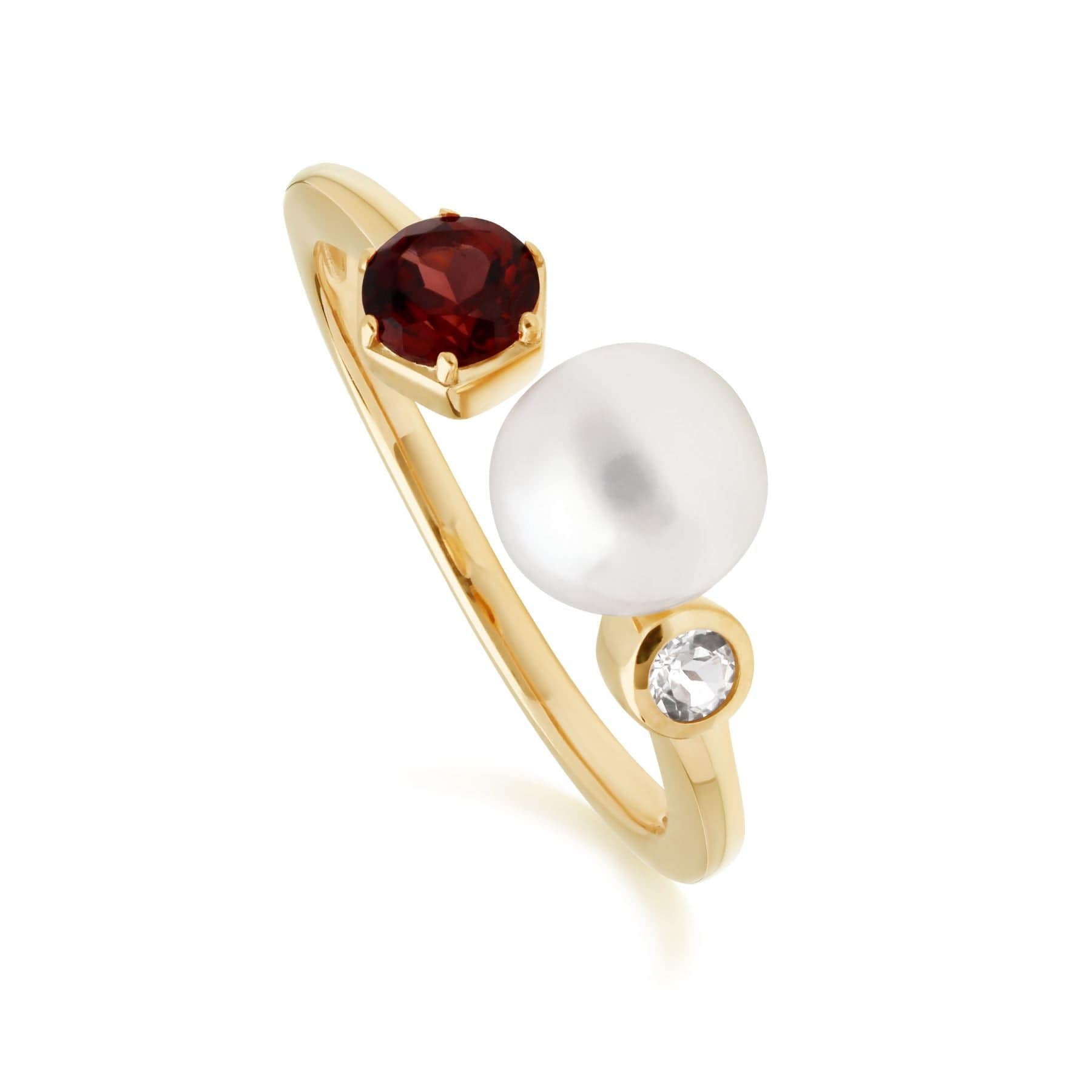 270R058607925 Modern Pearl, Garnet & Topaz Open Ring in Gold Plated Silver 1