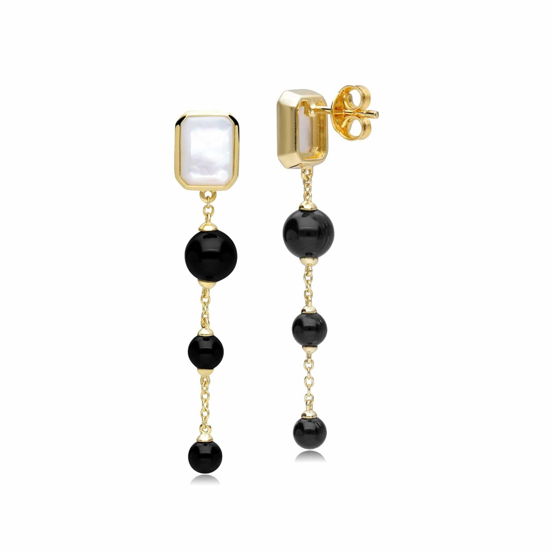 270E034701925 ECFEW™ Unifier Mother of Pearl & Onyx Dangle Drop Earrings In Sterling Silver 4