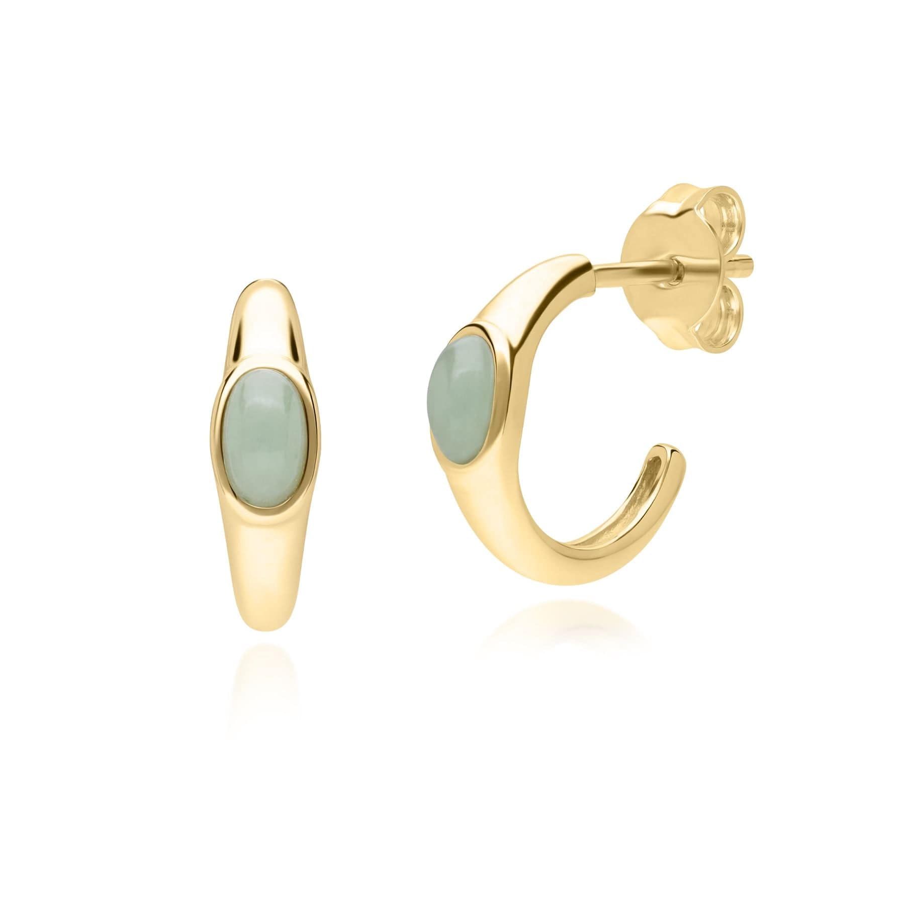 Modern Classic Oval Jade Green Earrings in 18ct Gold Plated Silver - Gemondo