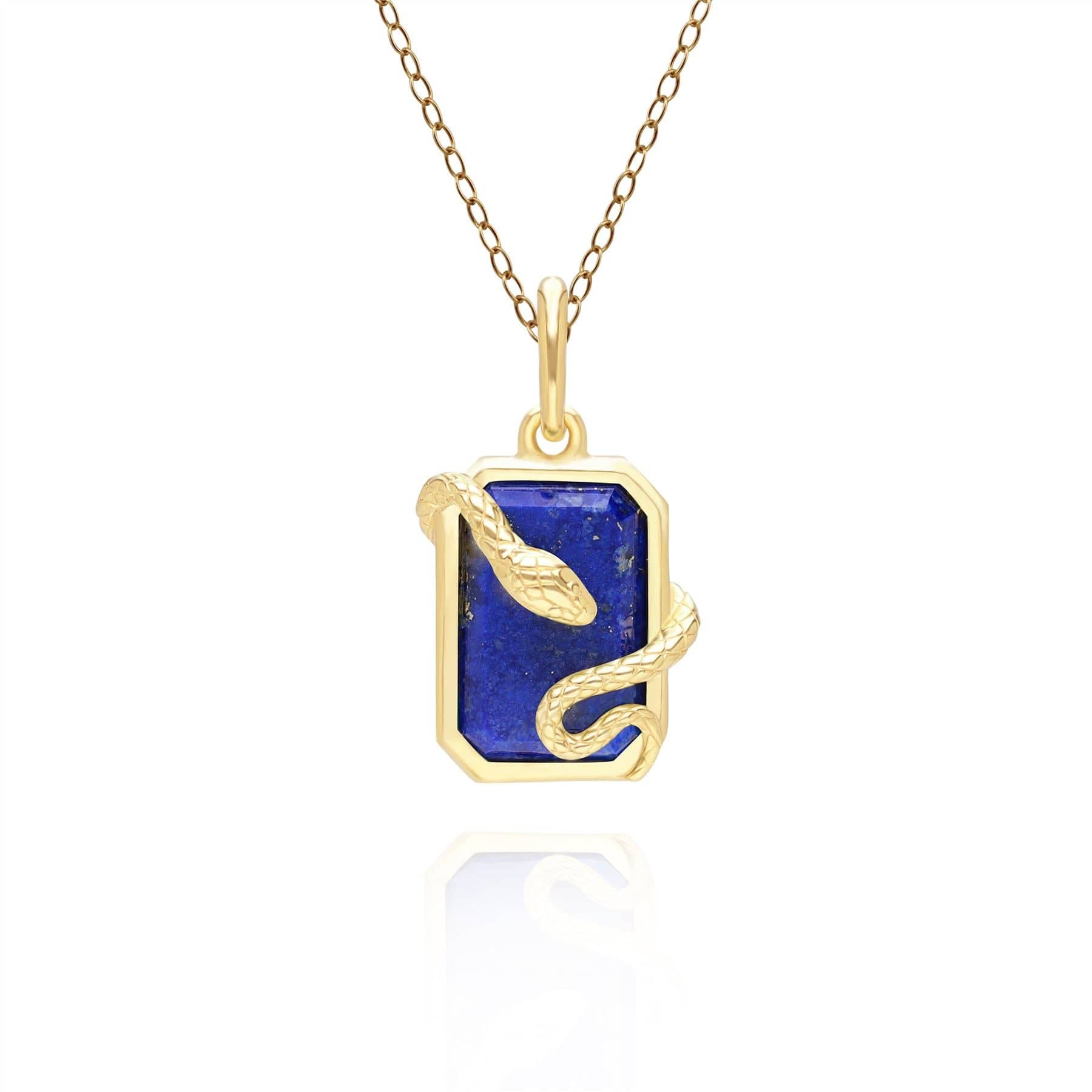 Grand Deco Lapis Lazuli Snake Wrap Pendant in Gold Plated Sterling Silver - Gemondo