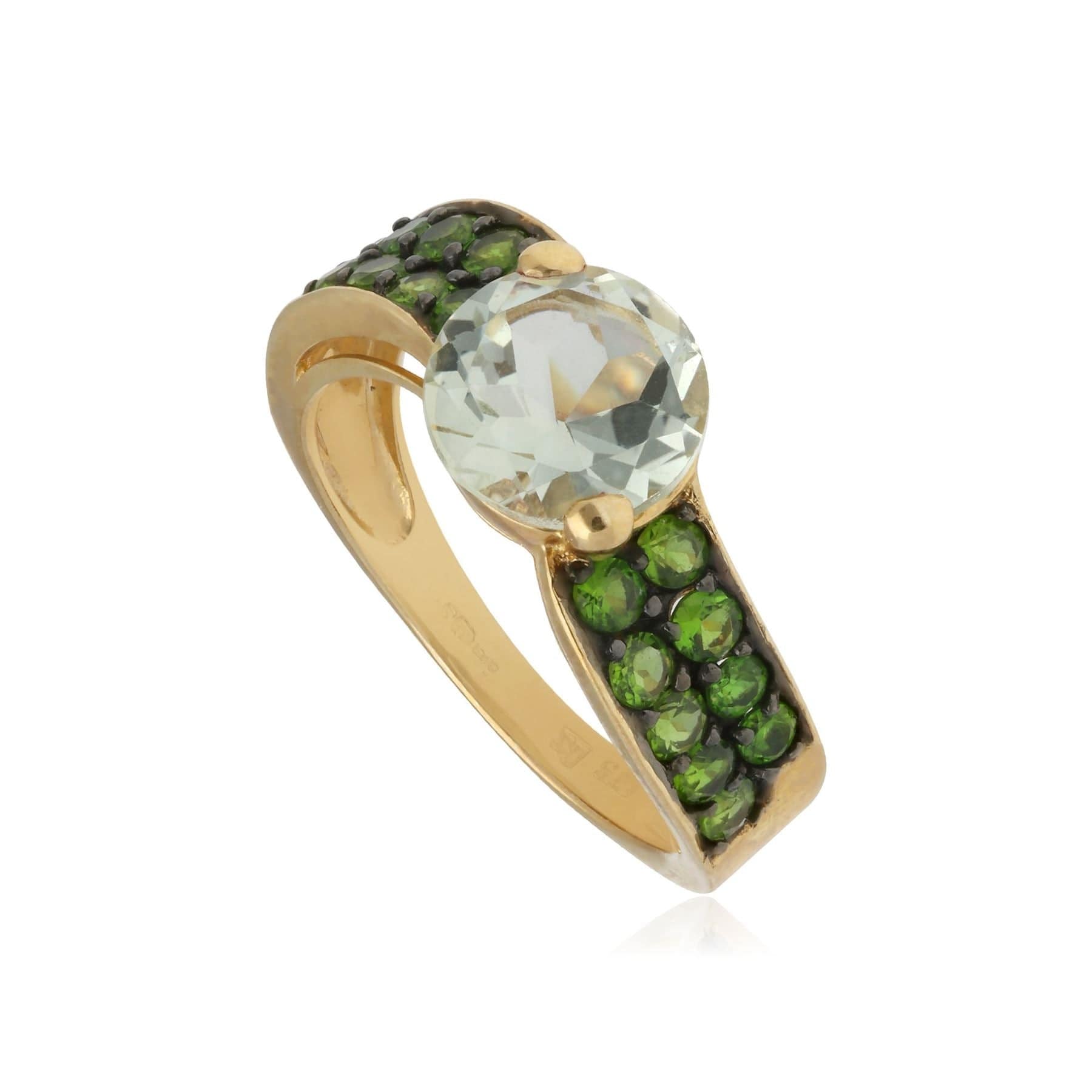 Kosmos Chrome Diopside & Moonstone Cocktail Ring in 9ct Yellow Gold - Gemondo