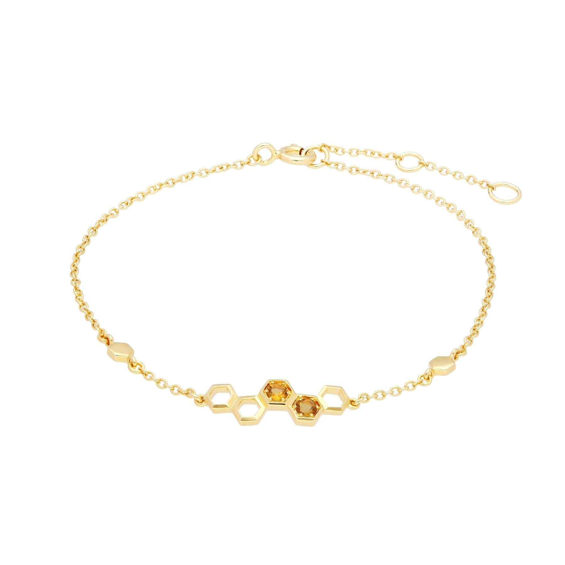 Honeycomb Inspired Citrine Link Bracelet in 9ct Yellow Gold - Gemondo