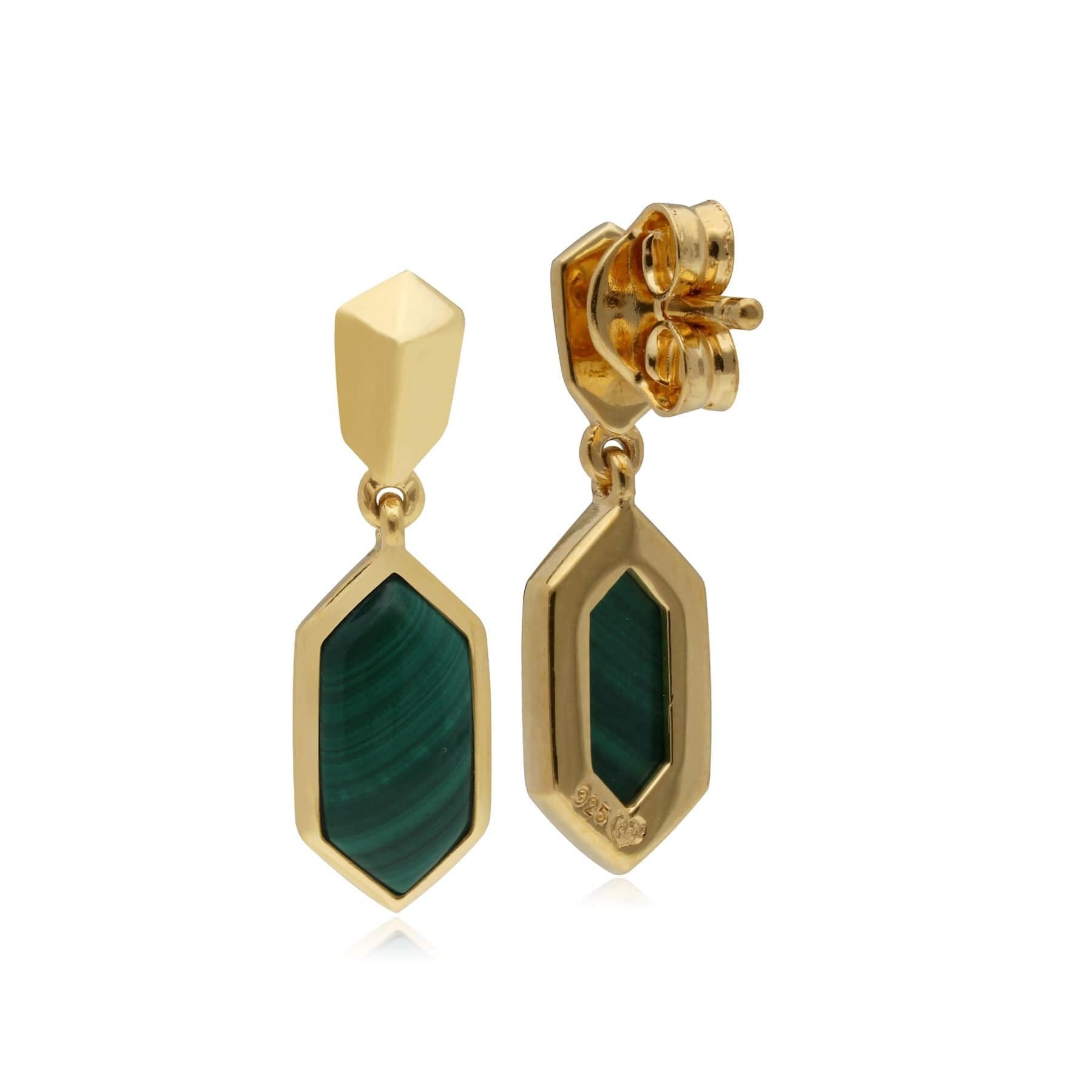 270E030001925 Micro Statement Malachite Drop Earrings in Gold Plated Silver 2