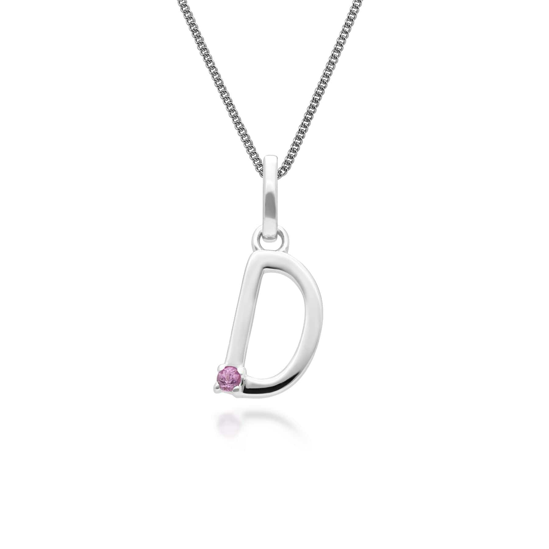 162P0255029 Initial Pink Sapphire Letter Charm Necklace in 9ct White Gold 5