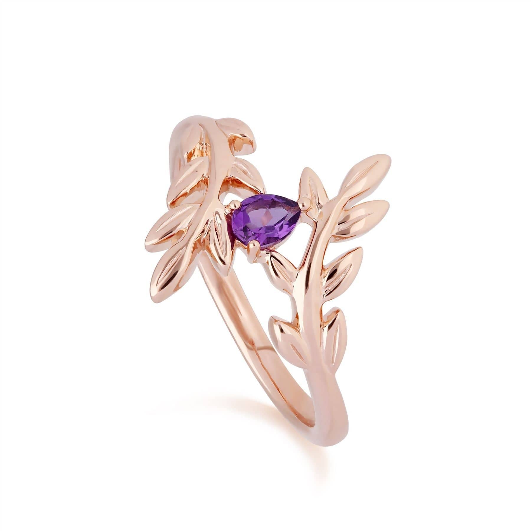 135E1642019-135R1862019 O Leaf Amethyst Stud Earring & Ring Set in 9ct Rose Gold 3