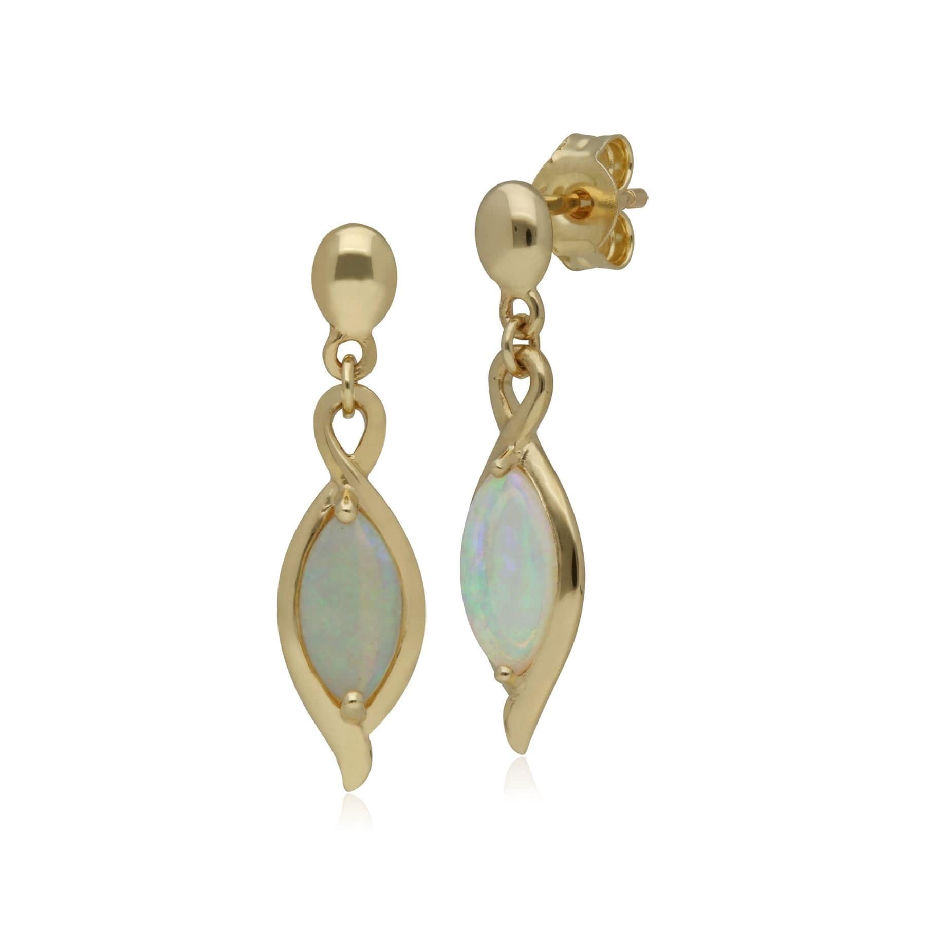 135E1251019 Classic Marquise Opal Drop Earrings in 9ct Yellow Gold 1