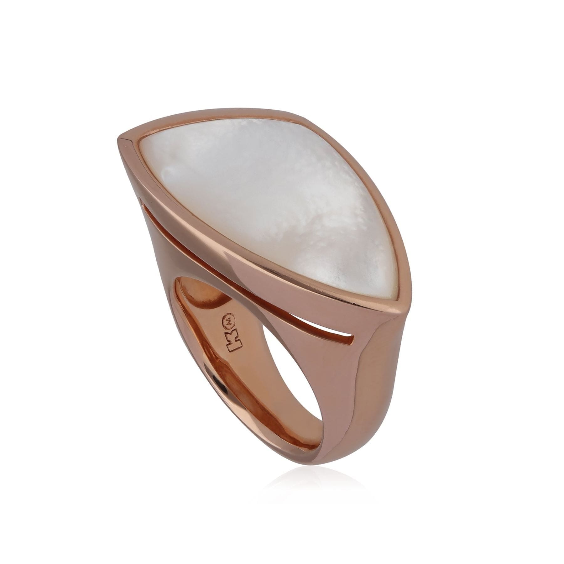 Kosmos Angular Mother of Pearl Cocktail Ring in Rose Gold Plated Sterling Silver - Gemondo