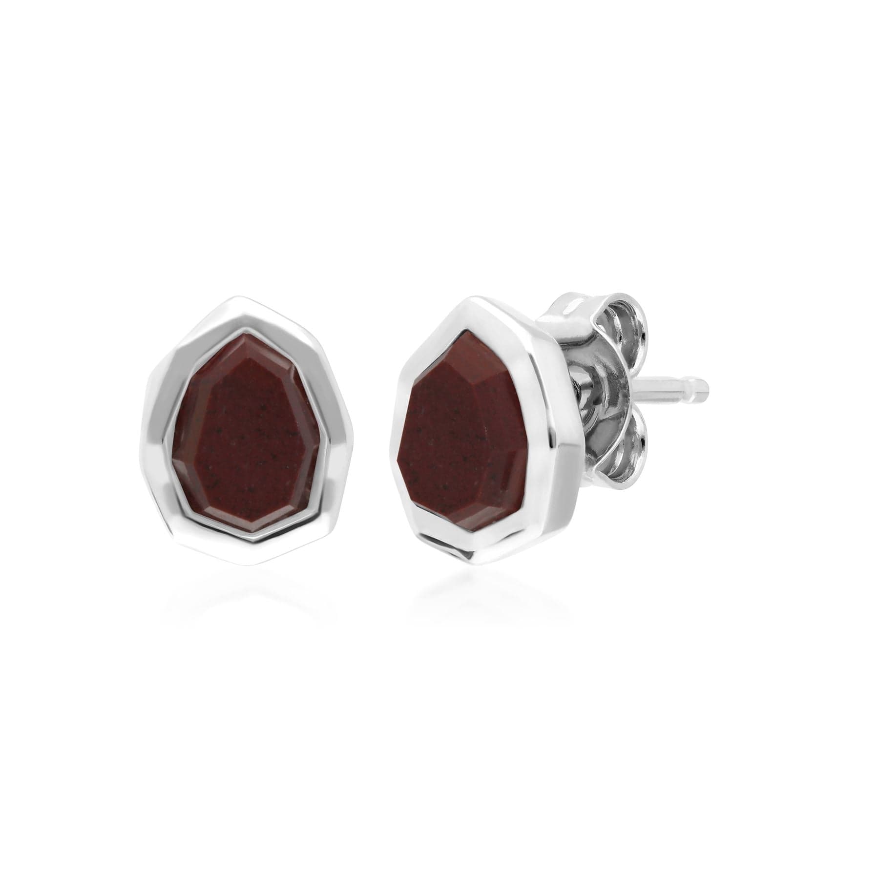 271E021302925 Irregular B Gem Red Jasper Stud Earrings in Sterling Silver 1