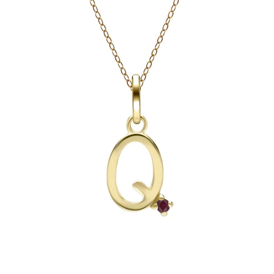 135P2061029 Initial Ruby Letter Necklace In 9ct Yellow Gold 18