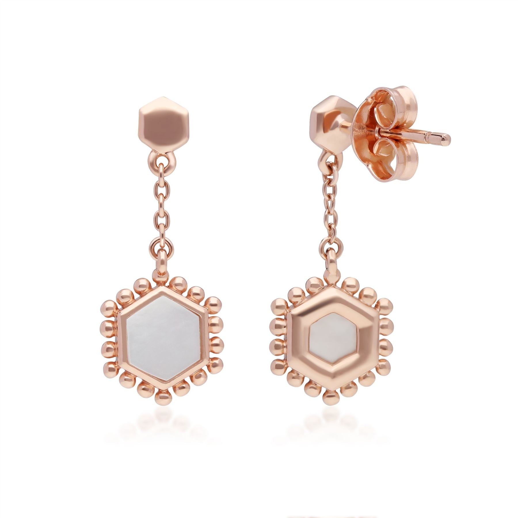 271E020604925 Mother of Pearl Slice Chain Drop Earrings in Rose Gold Plated Sterling Silver 4