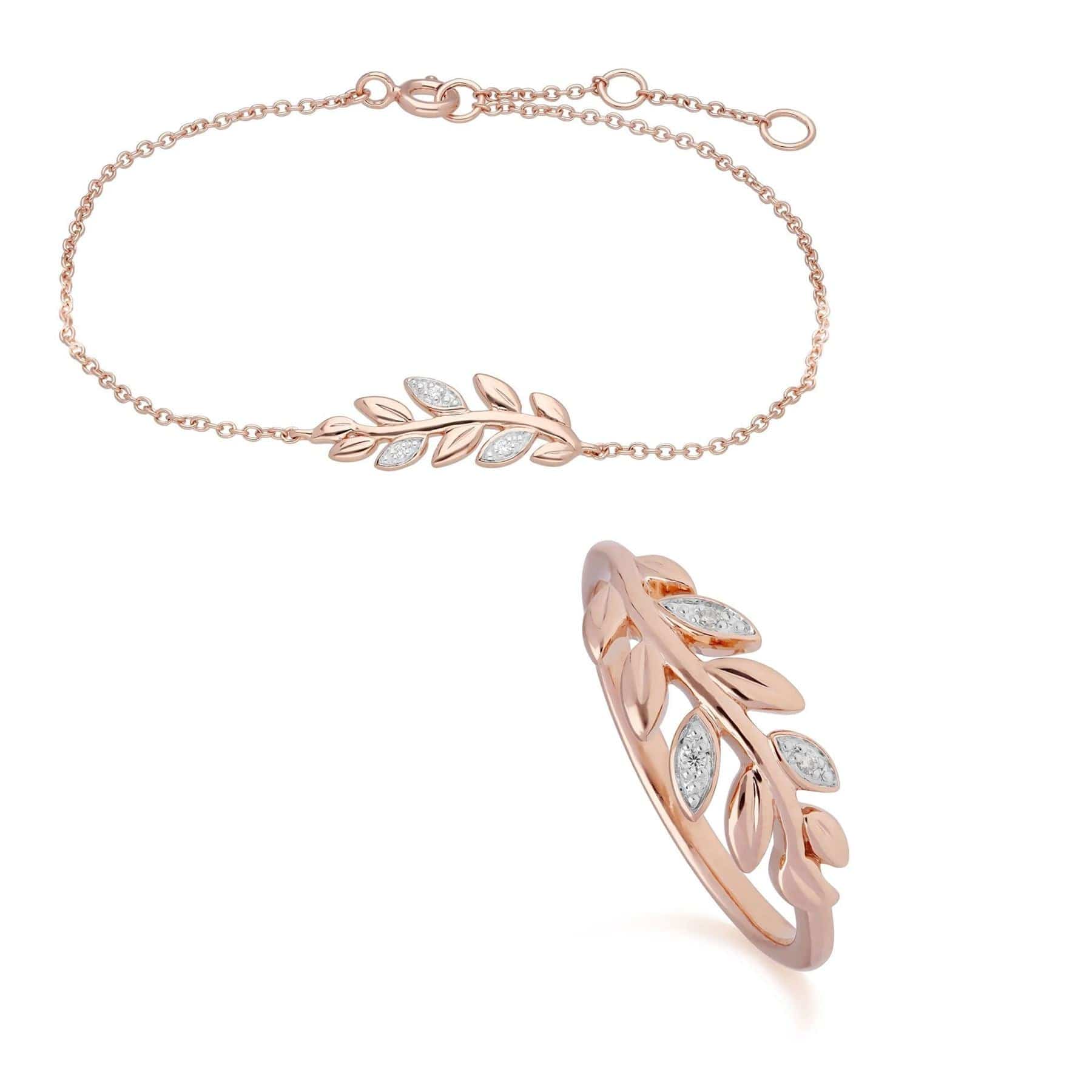 191L0156029-191R0899029 O Leaf Diamond Bracelet & Ring Set in 9ct Rose Gold 1