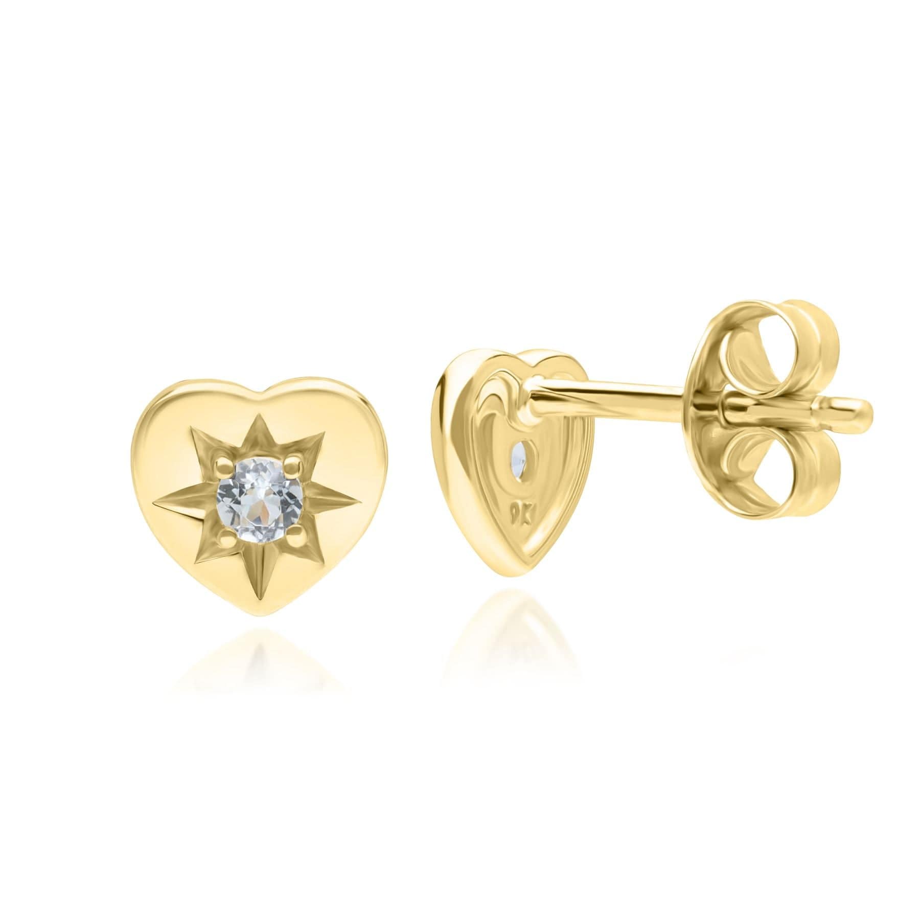 135E1820029 ECFEW™ 'The Liberator' Blue Topaz Heart Stud Earrings in 9ct Yellow Gold Side