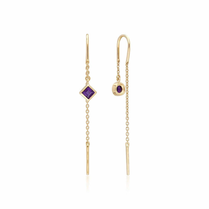 135E1636019 Micro Statement Amethyst Threader Earrings in 9ct Yellow Gold 5