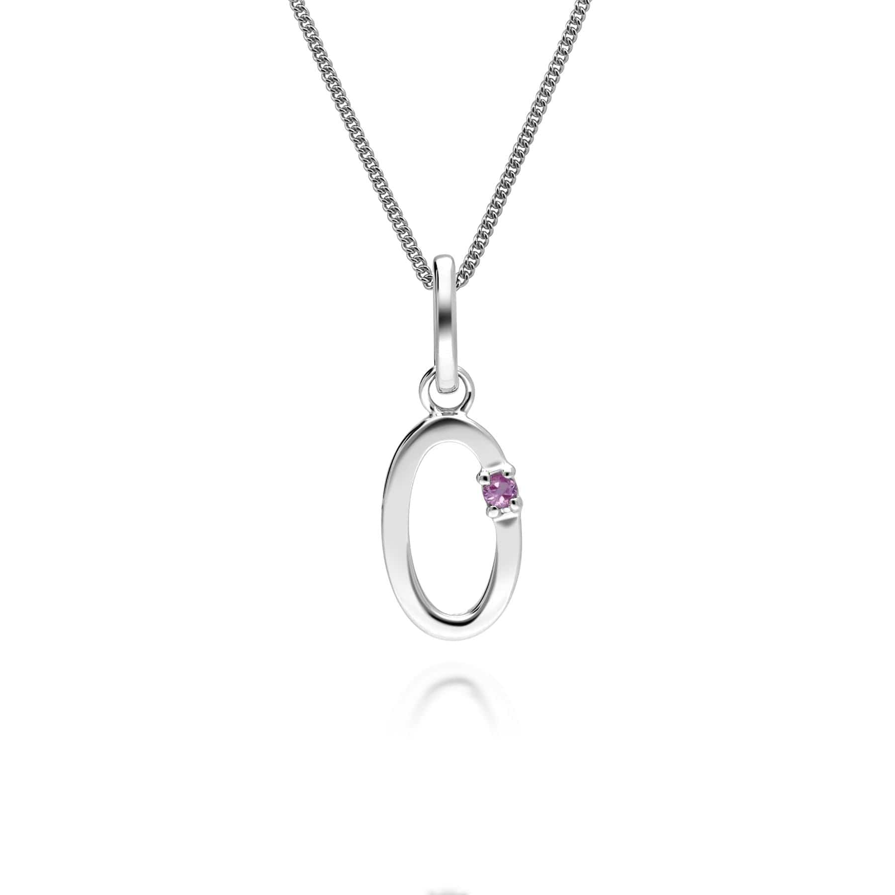 162P0251029 Initial Pink Sapphire Letter Charm Necklace in 9ct White Gold 14