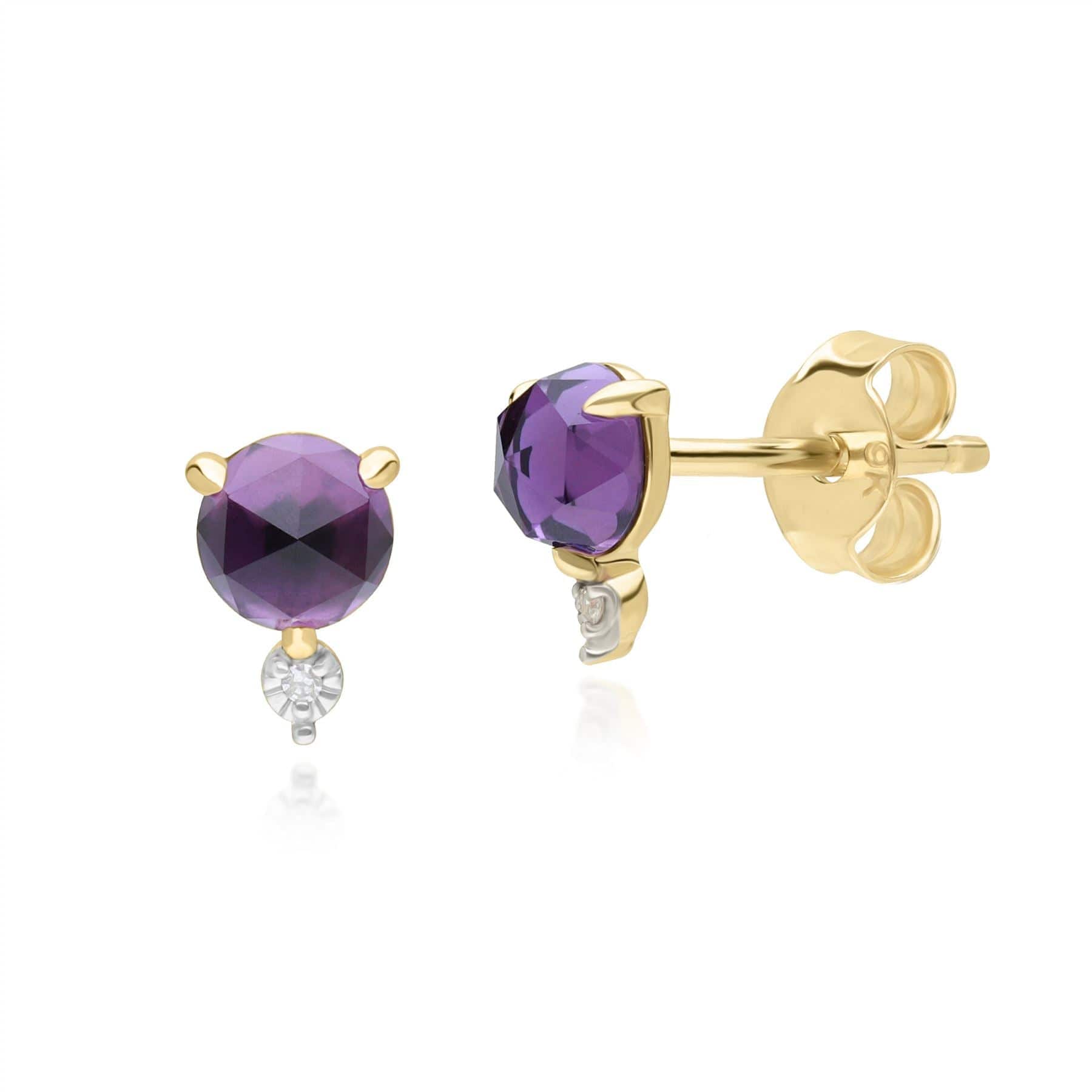 135E1827019 Classic Amethyst & Diamond Stud Earrings in 9ct Yellow Gold Front