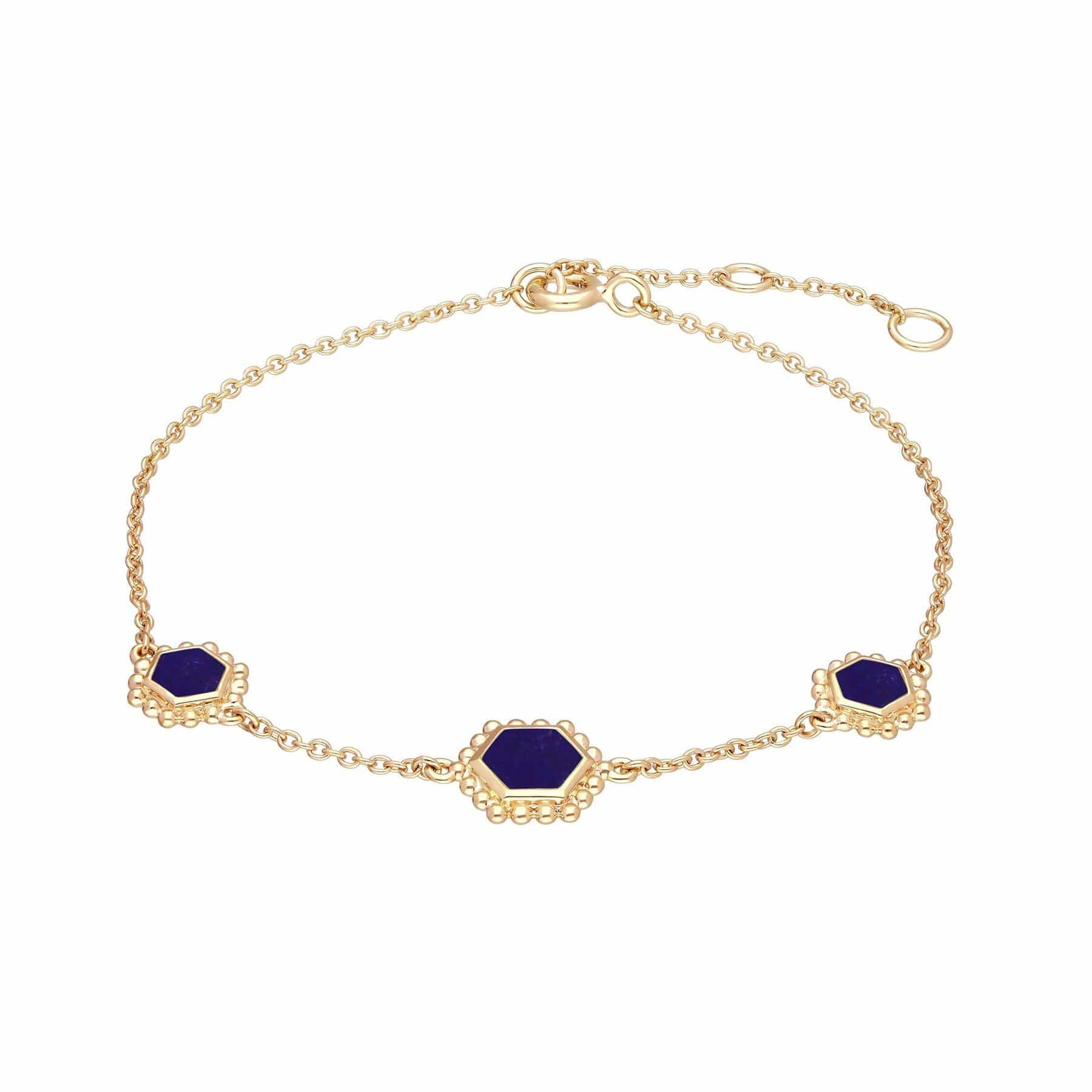 271L007801925 Lapis Lazuli Flat Slice Hex Chain Bracelet in Gold Plated Sterling Silver 1