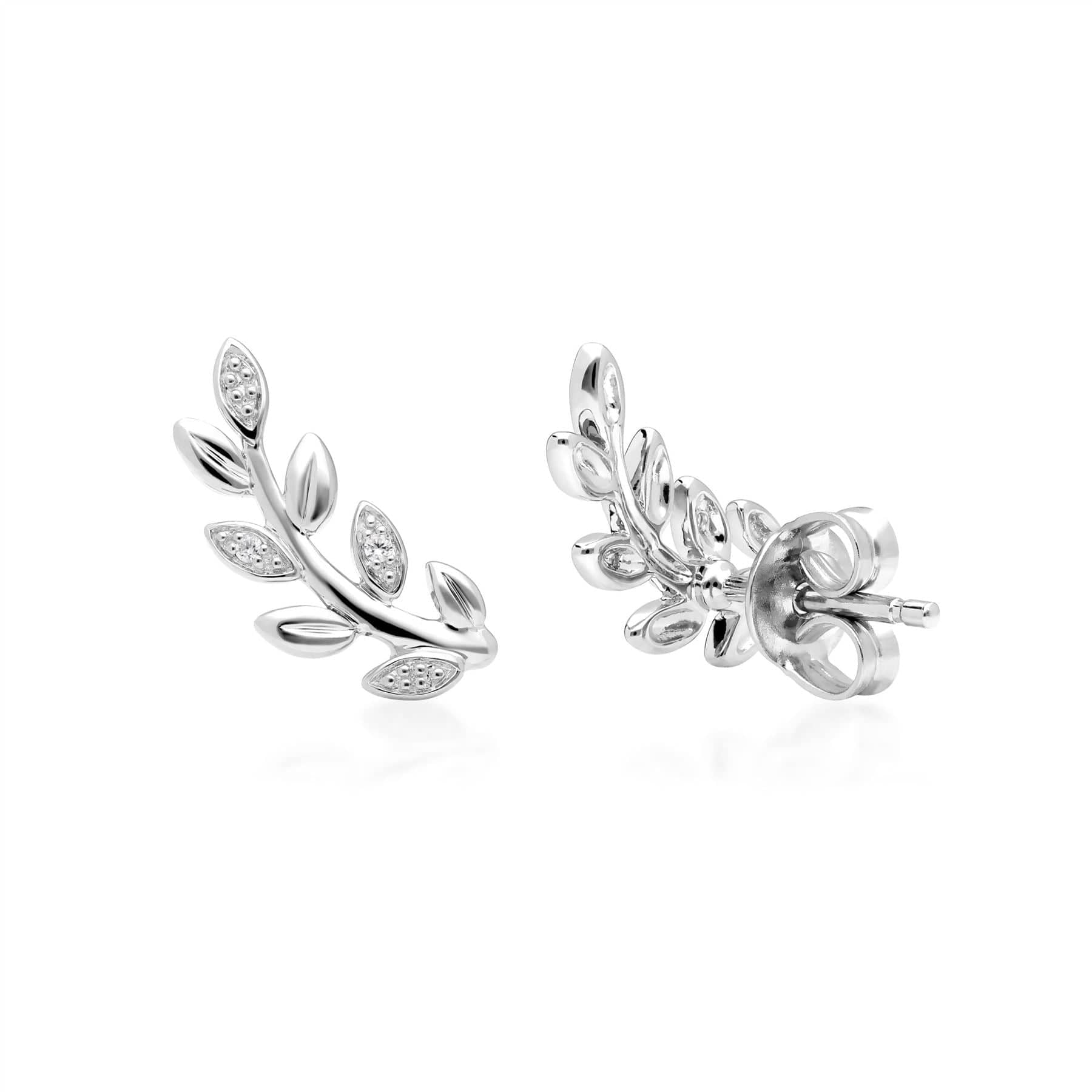 162E0273019 O Leaf Diamond Pave Stud Earrings in 9ct White Gold 3