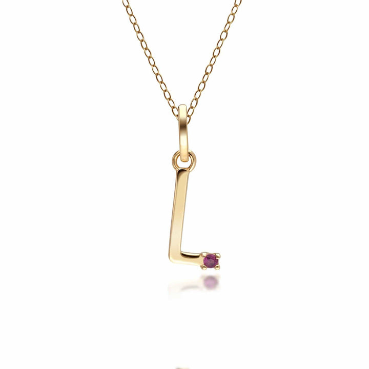 135P2047029 Initial Ruby Letter Necklace In 9ct Yellow Gold 13