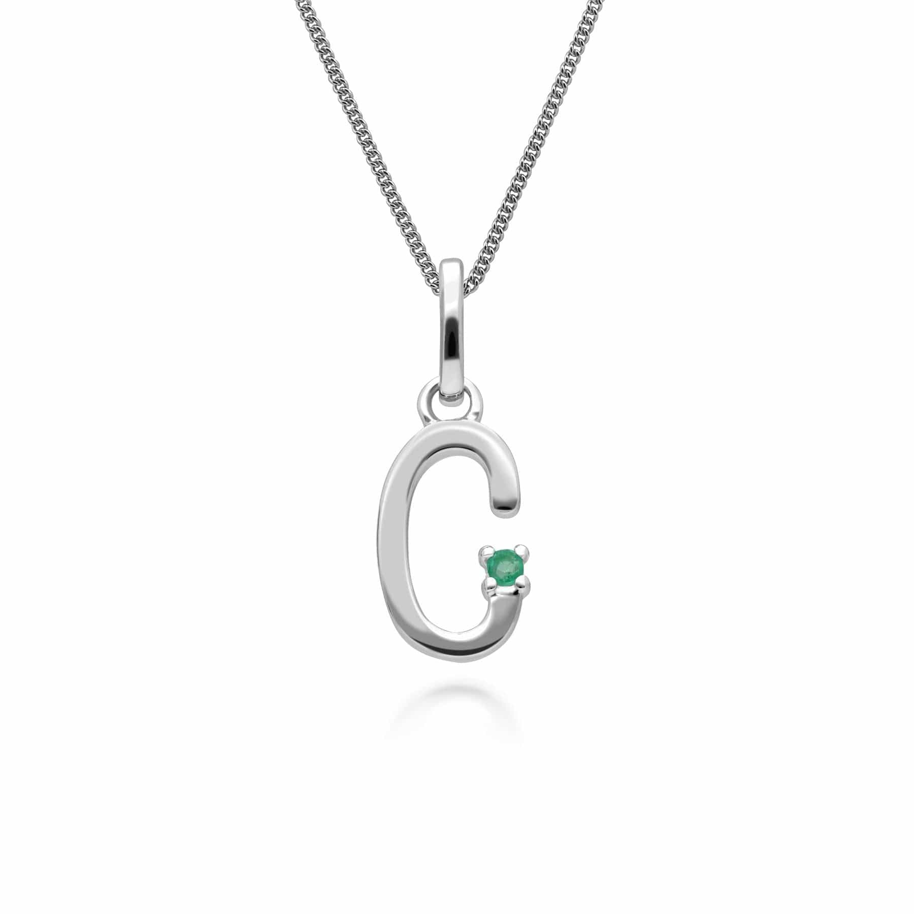 162P0246019 Initial Emerald Letter Charm Necklace in 9ct White Gold 4