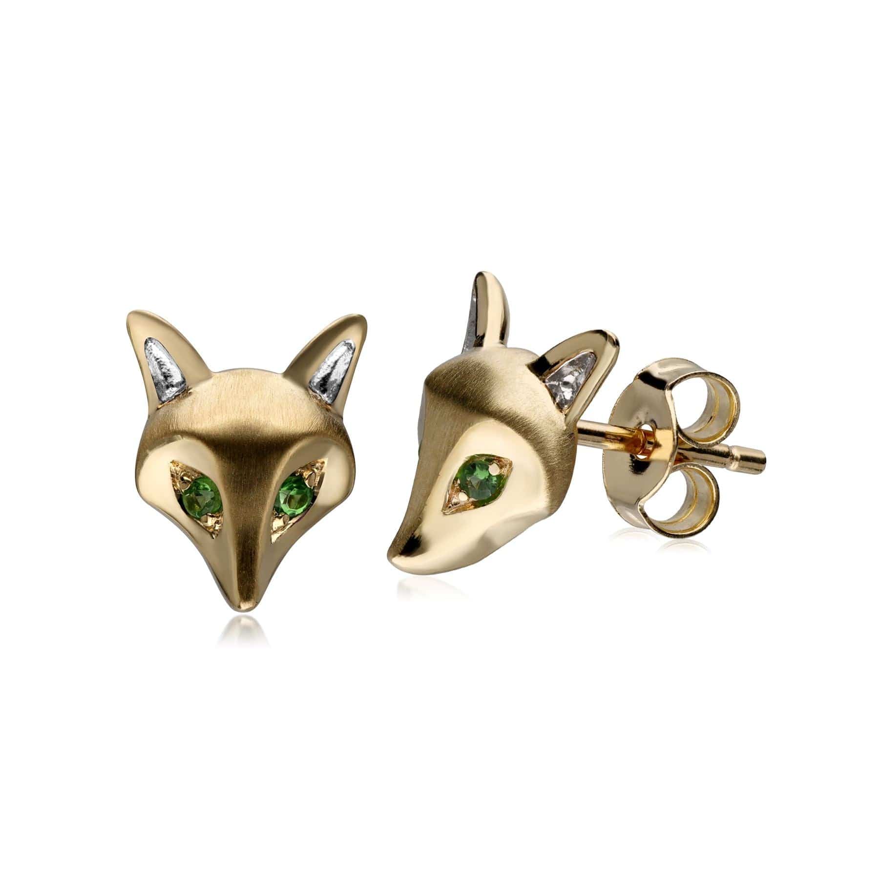 132E2701029 Gardenia Tsavorite Fox Earrings In 9ct Yellow Gold 1