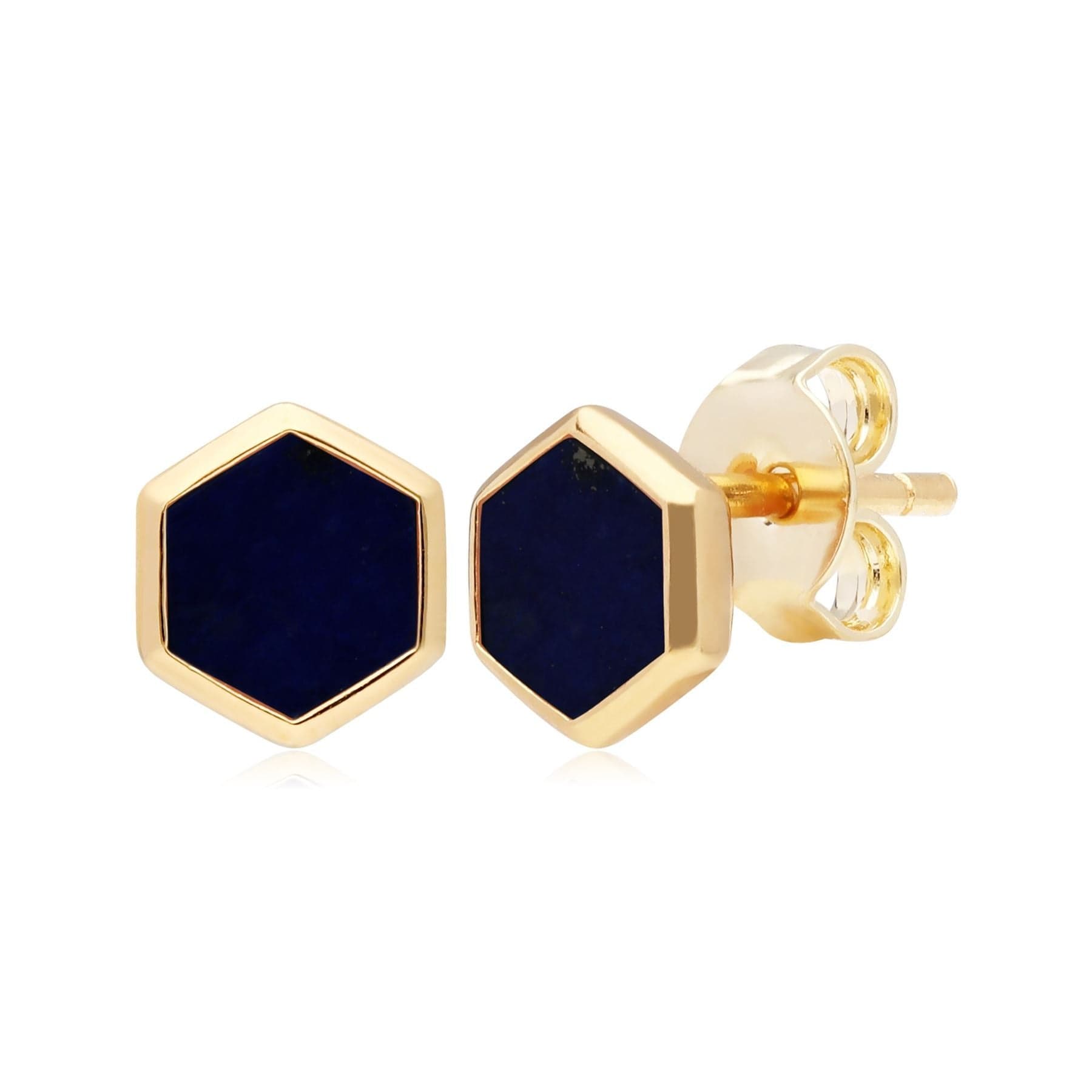Micro Statement Lapis Lazuli Stud Earrings in Gold Plated 925 Sterling Silver